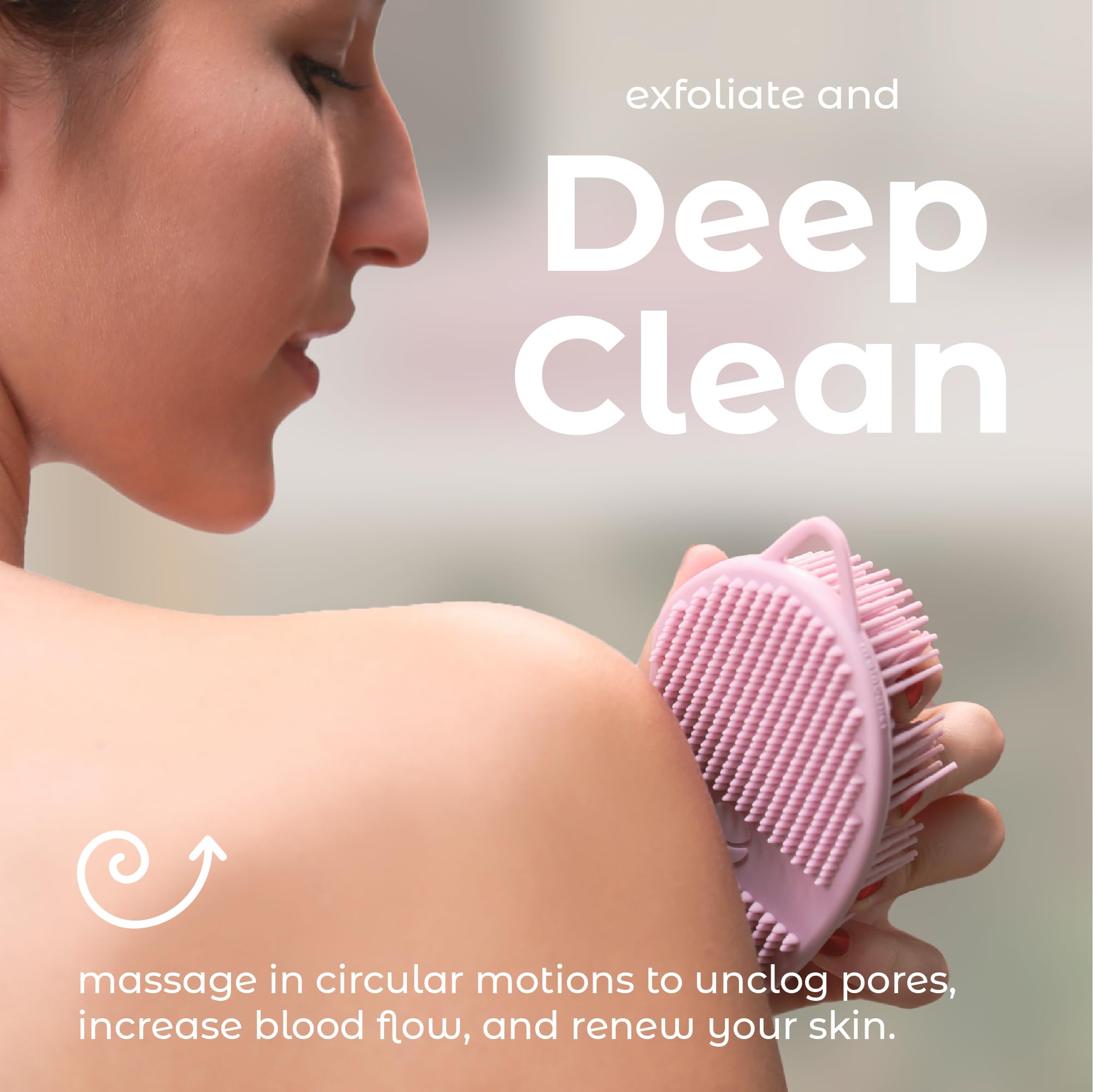 MainBasics 2-in-1 Silicone Body Scrubber & Exfoliator - Gentle Shower Loofah for Smooth Skin, Pink | Perfect for Daily Body Care & Spa Treatments