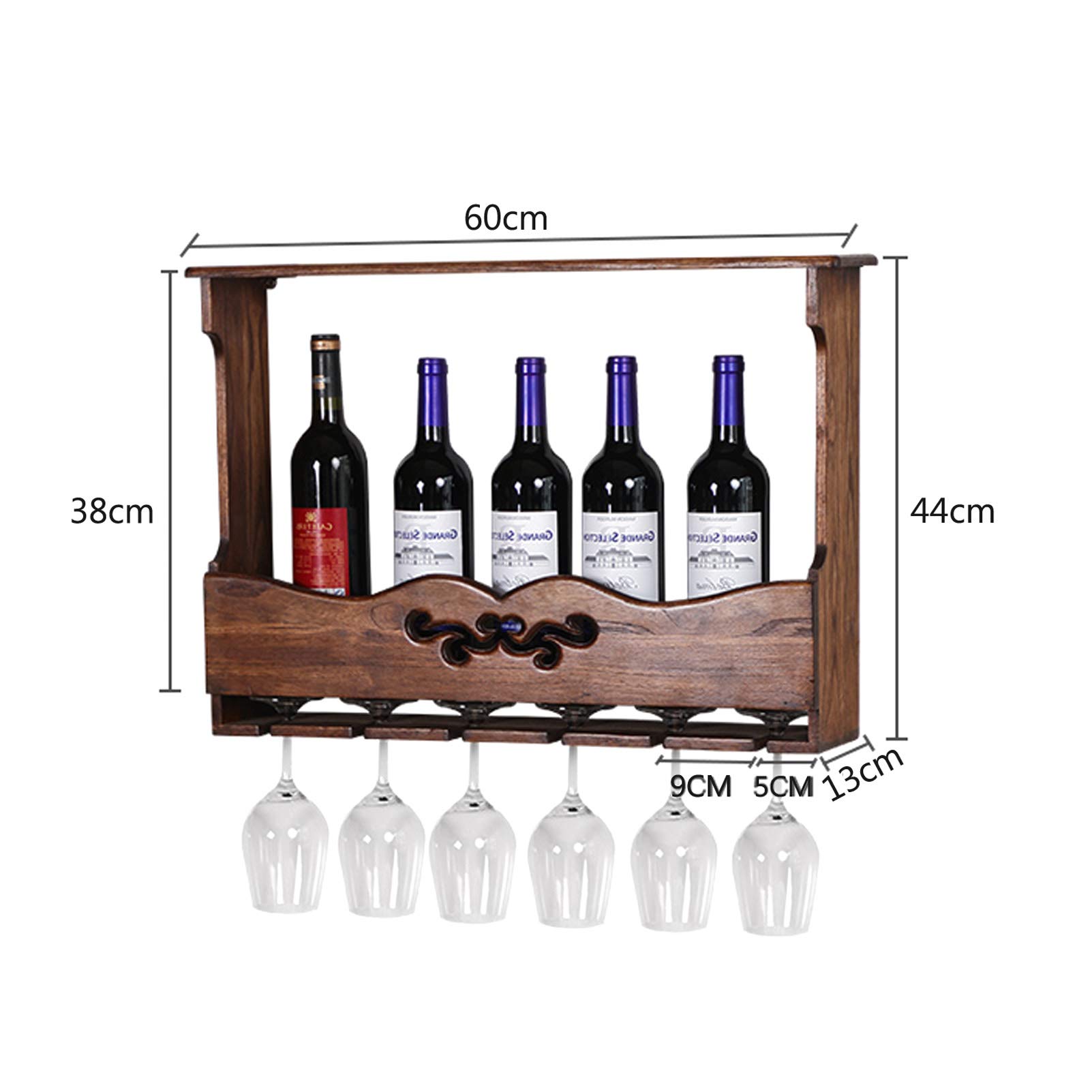 Farmhouse Wall Mounted Wooden Drinks Rack - Wine & Whiskey Bottle Shelf for Kitchen, Bar, Dining Room Decor - Fully Assembled Rustic Home Storage Solution