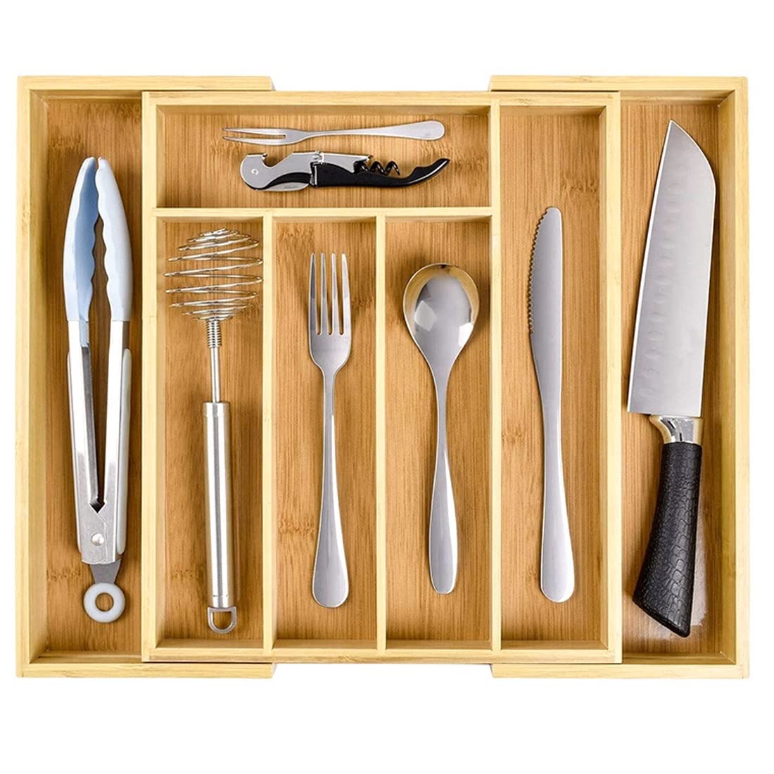 Expandable Bamboo Drawer Organizer for Kitchen, Silverware, Cutlery & Makeup | Wooden Storage Box for Living Room & Tableware Organization | Perfect for Drawer Storage & Countertop Use