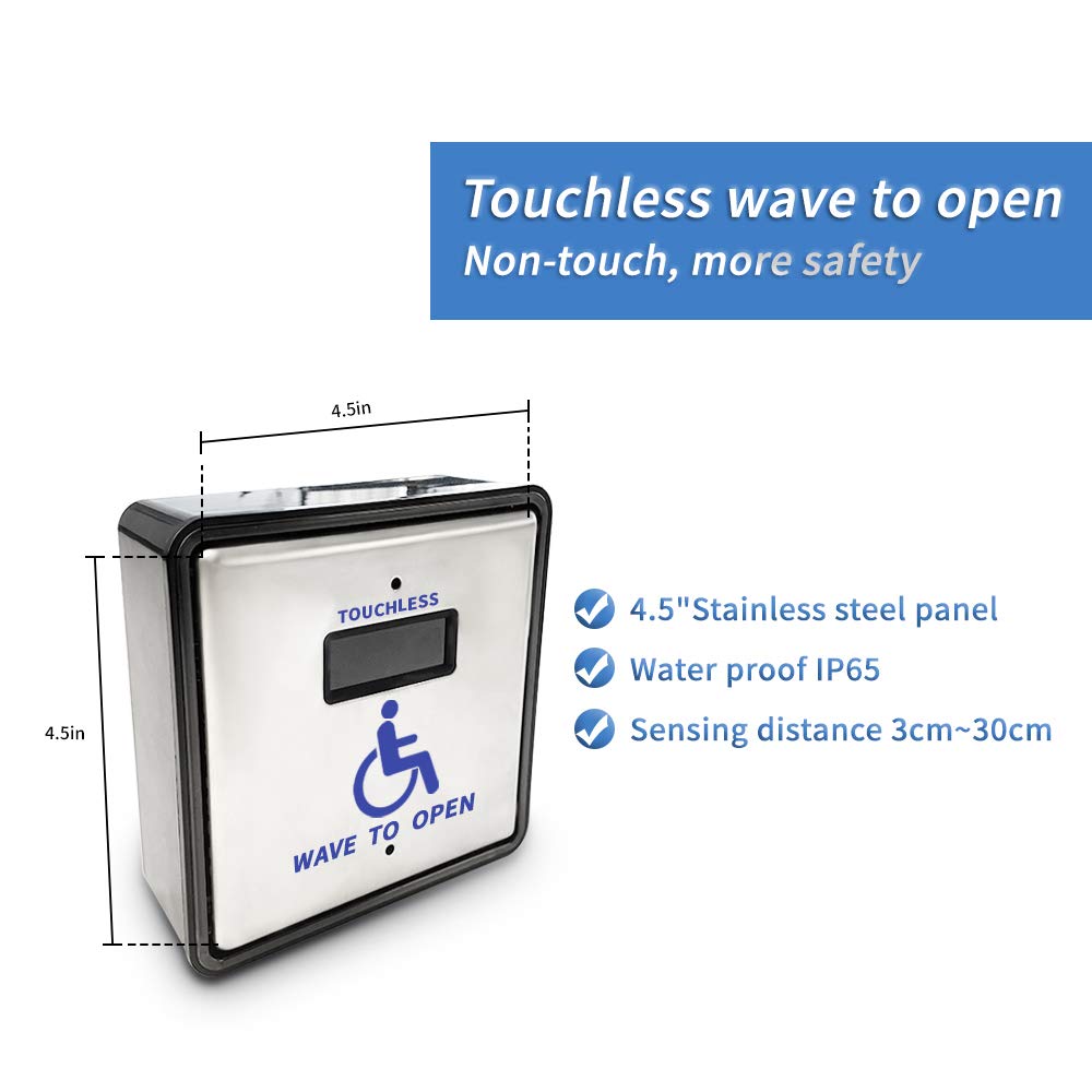Olideauto Wireless Handicap Wave Sensor Switch - Automatic Door Opener with WiFi Function, 4.5'' Stainless Steel Square Panel (Model Olide-512N) - Ideal for ADA Compliant Restrooms, Hospitals & Public Facilities