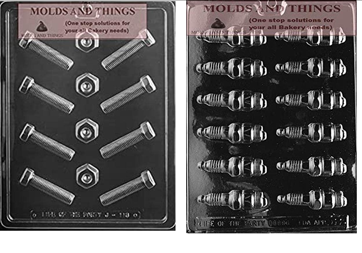Spark Plugs & Nut Bolt Chocolate Candy Molds Set - Toolbox Themed DIY Baking Molds for Homemade Candies, Cupcakes & Cake Decorations - Perfect for Birthday Parties, Baby Showers & Holiday Treats