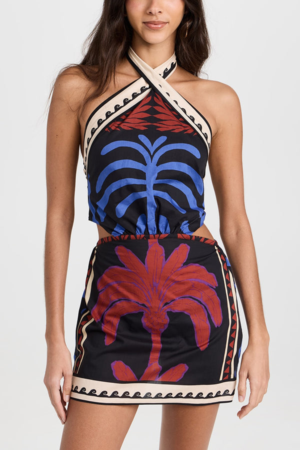 Stylish Printed Halterneck Mini Dress for Women - Sexy Beach & Resort Wear - Perfect for Summer Vacations, Pool Parties, and Tropical Getaways