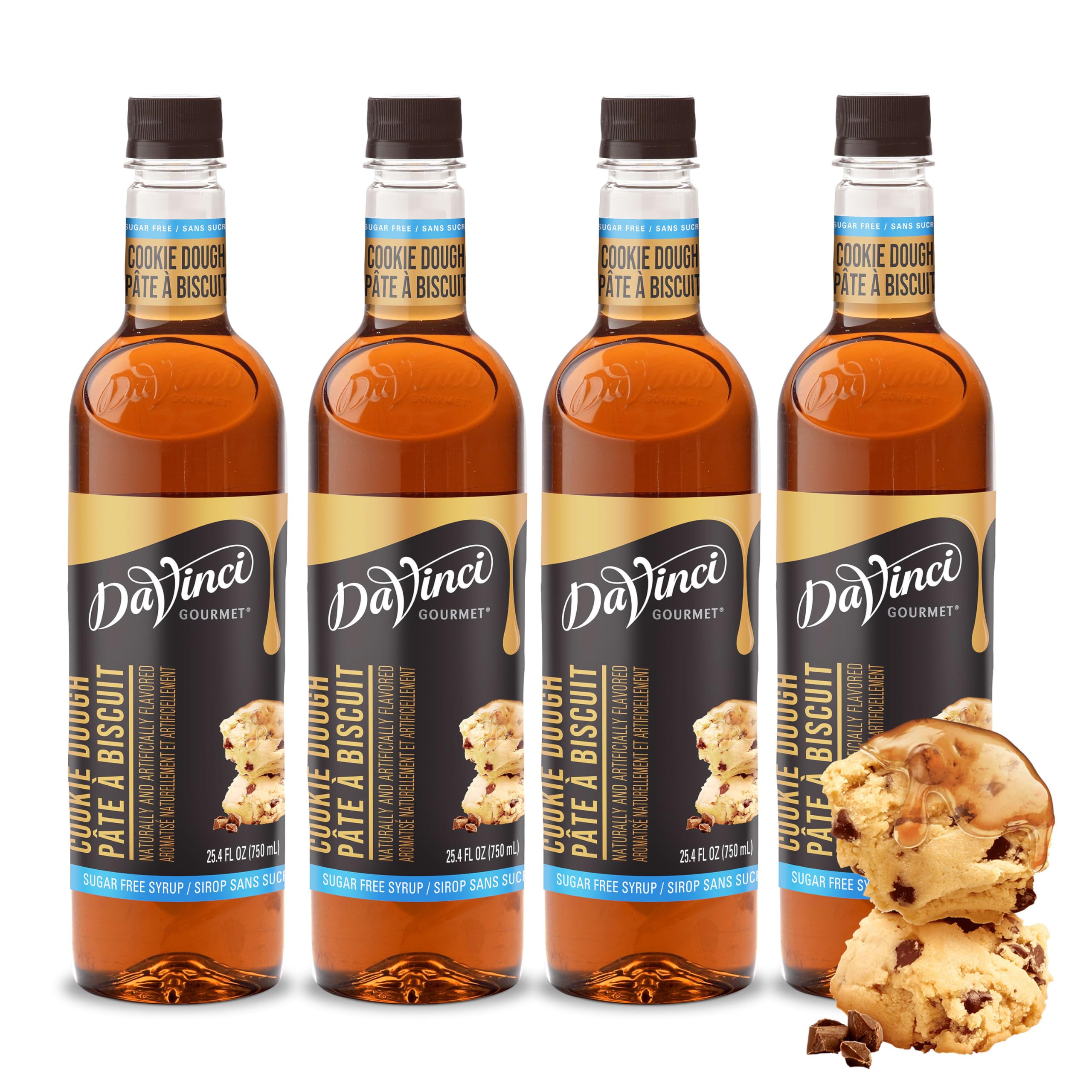 DaVinci Gourmet Sugar-Free Cookie Dough Syrup - 25.4 Fl Oz (Pack of 4) | Keto-Friendly Coffee Flavoring for Baking, Desserts & Cocktails | Perfect for Diabetics & Low-Carb Lifestyles