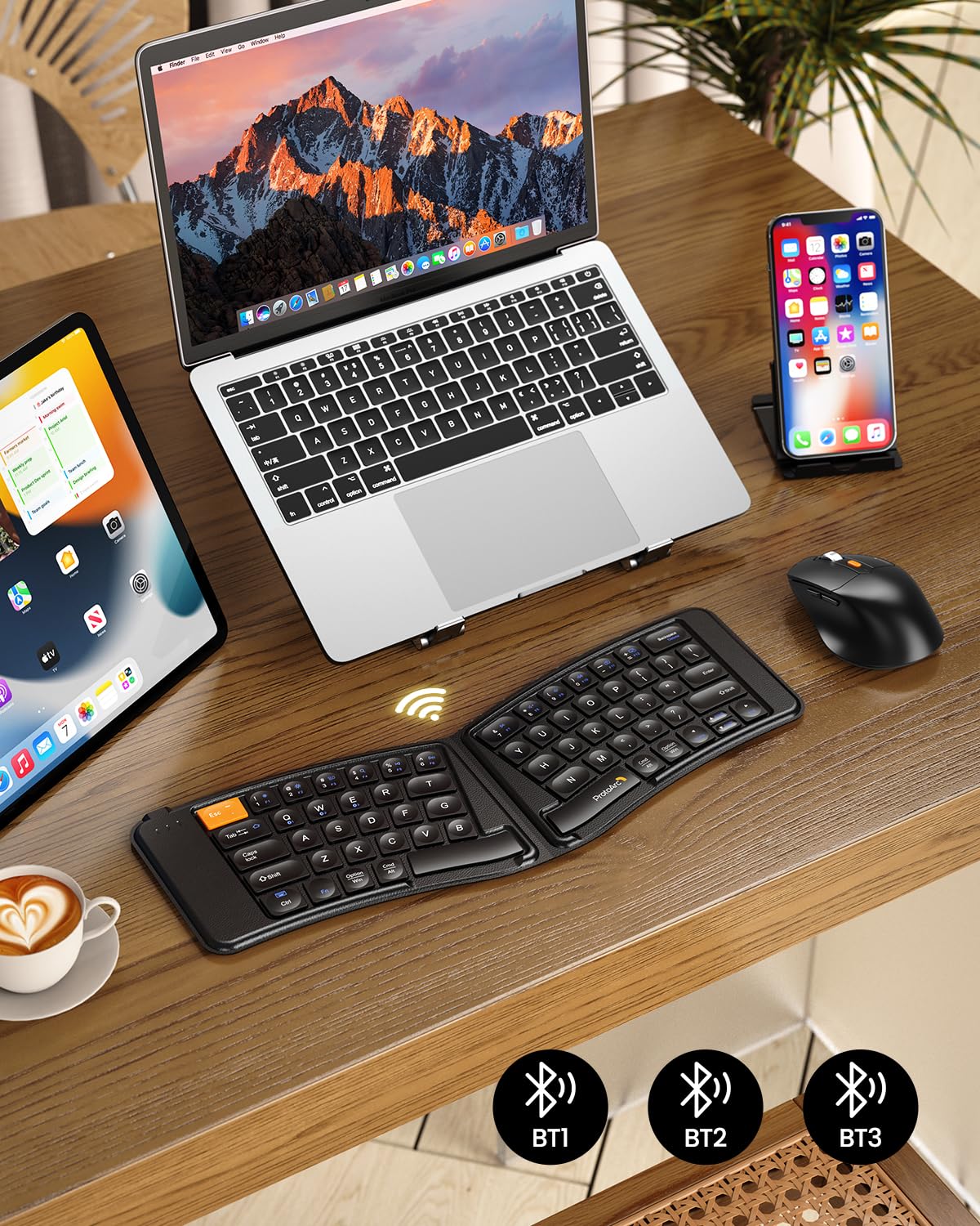 ProtoArc XKM03 Ergonomic Foldable Bluetooth Keyboard & Mouse Combo - Portable Split Design, 3 Bluetooth Connections, Rechargeable for iPad, Tablet, iPhone, Laptop - Perfect for Business Travel & Remote Work