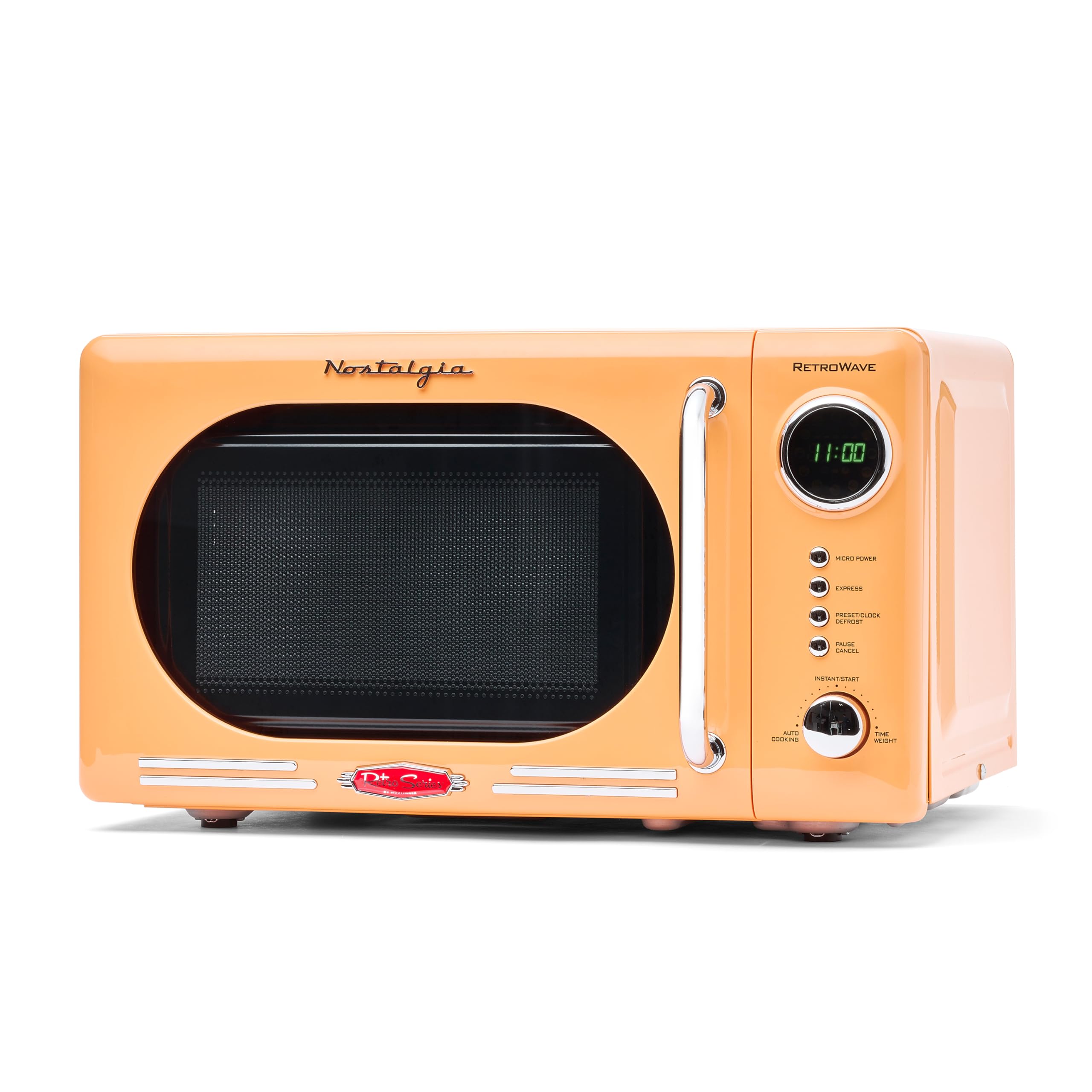 Retro Orange 0.7 Cu. Ft. 700-Watt Compact Countertop Microwave Oven with LED Display & Child Lock - Perfect for Dorms, Small Kitchens & Office Break Rooms - Easy Clean Interior