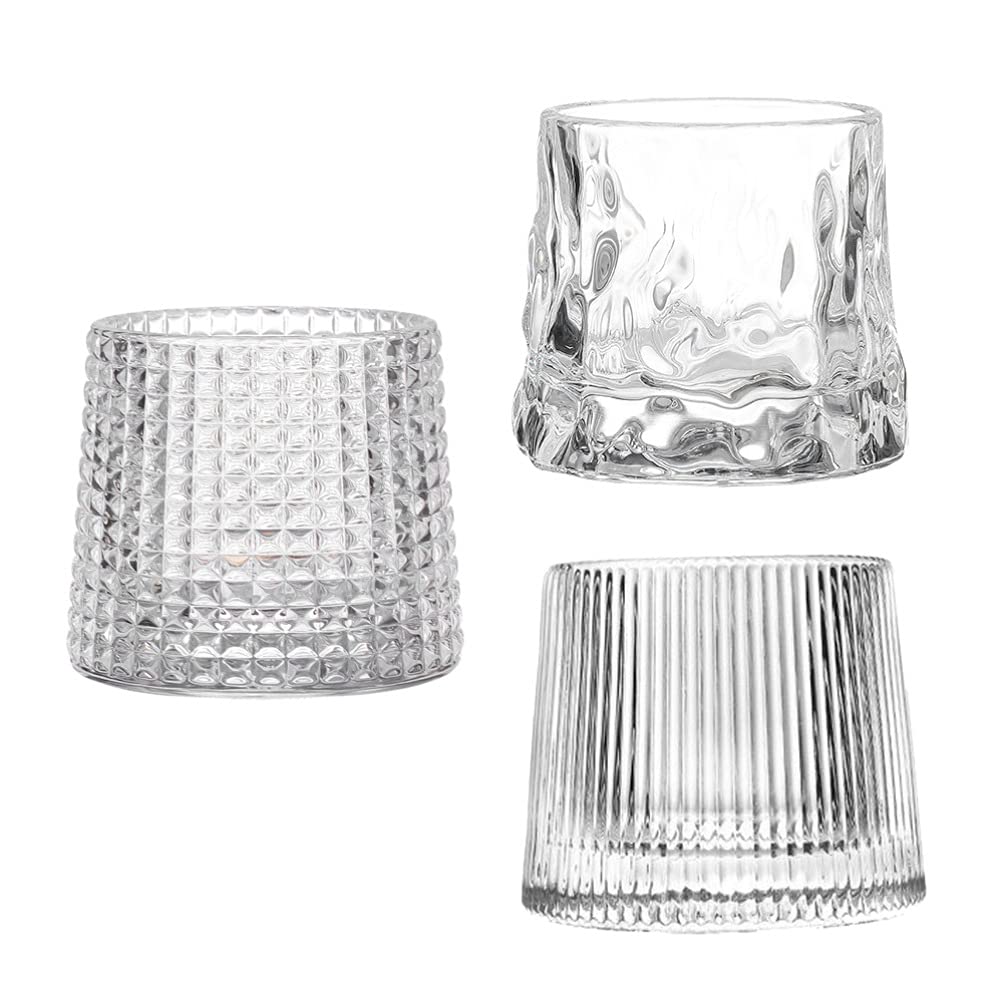 OSALADI Vintage Crystal Whiskey Glasses Set of 3 - Elegant Whiskey Tumblers, Wine & Water Goblets, Espresso Coffee Cups - Perfect for Home Bar, Dinner Parties & Gifts (Transparent Glass)