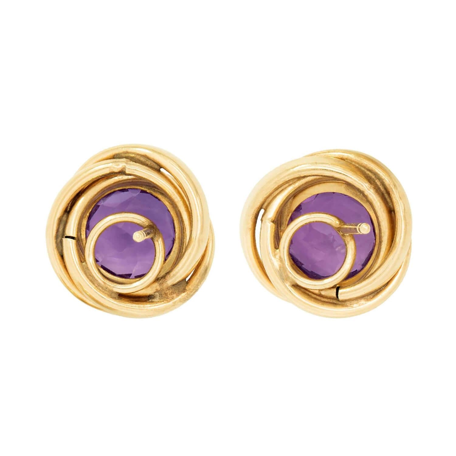 14K Gold Amethyst Knot Stud Earrings for Women - Elegant Purple Gemstone Jewelry for Wedding, Party & Everyday Wear