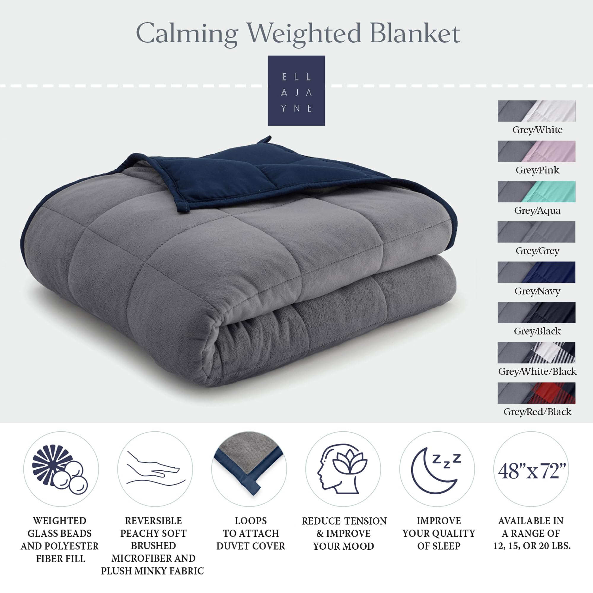 Luxury Reversible Weighted Blanket for Adults - 15lb Heavy Blanket (Queen/King/Twin Size, Navy Blue) - Perfect for Stress Relief, Anxiety & Better Sleep