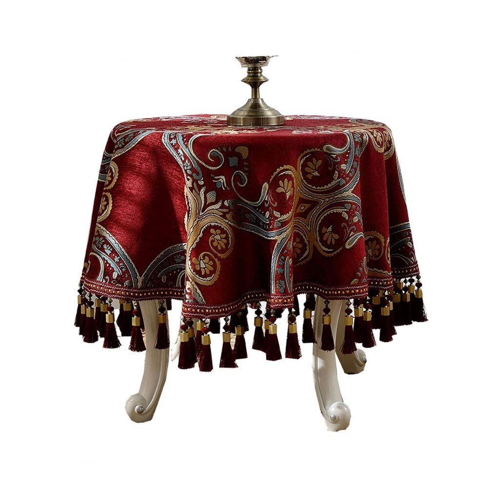 YUBIN Red Round Tablecloth 240cm Diameter - European Style Coffee Table Cover for Home Decor, Dining, and Party Settings