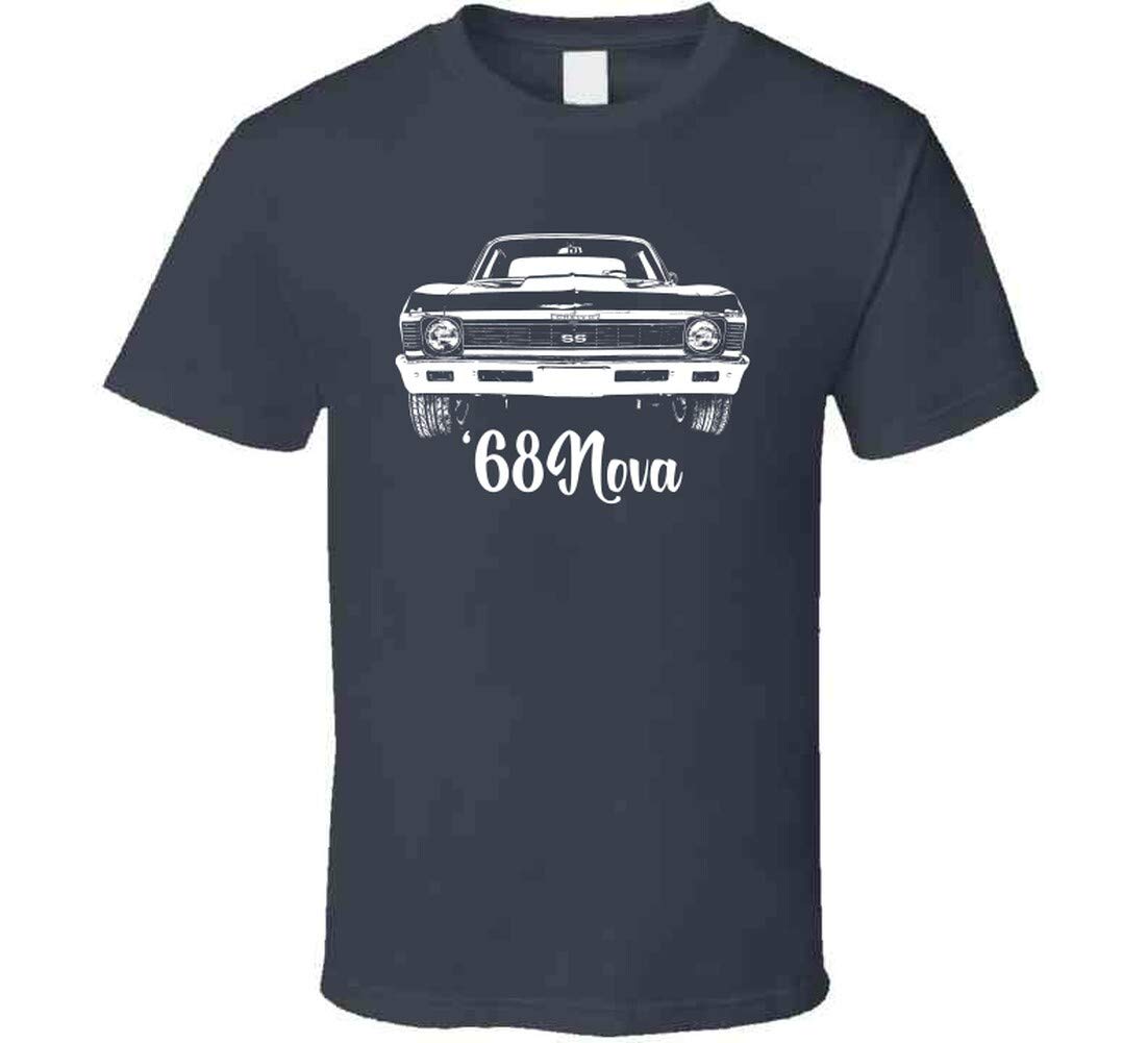 1968 Nova SS Grill Vintage Navy Blue T-Shirt - Classic Muscle Car Apparel for Men & Women - Perfect for Car Shows, Cruises, and Casual Wear
