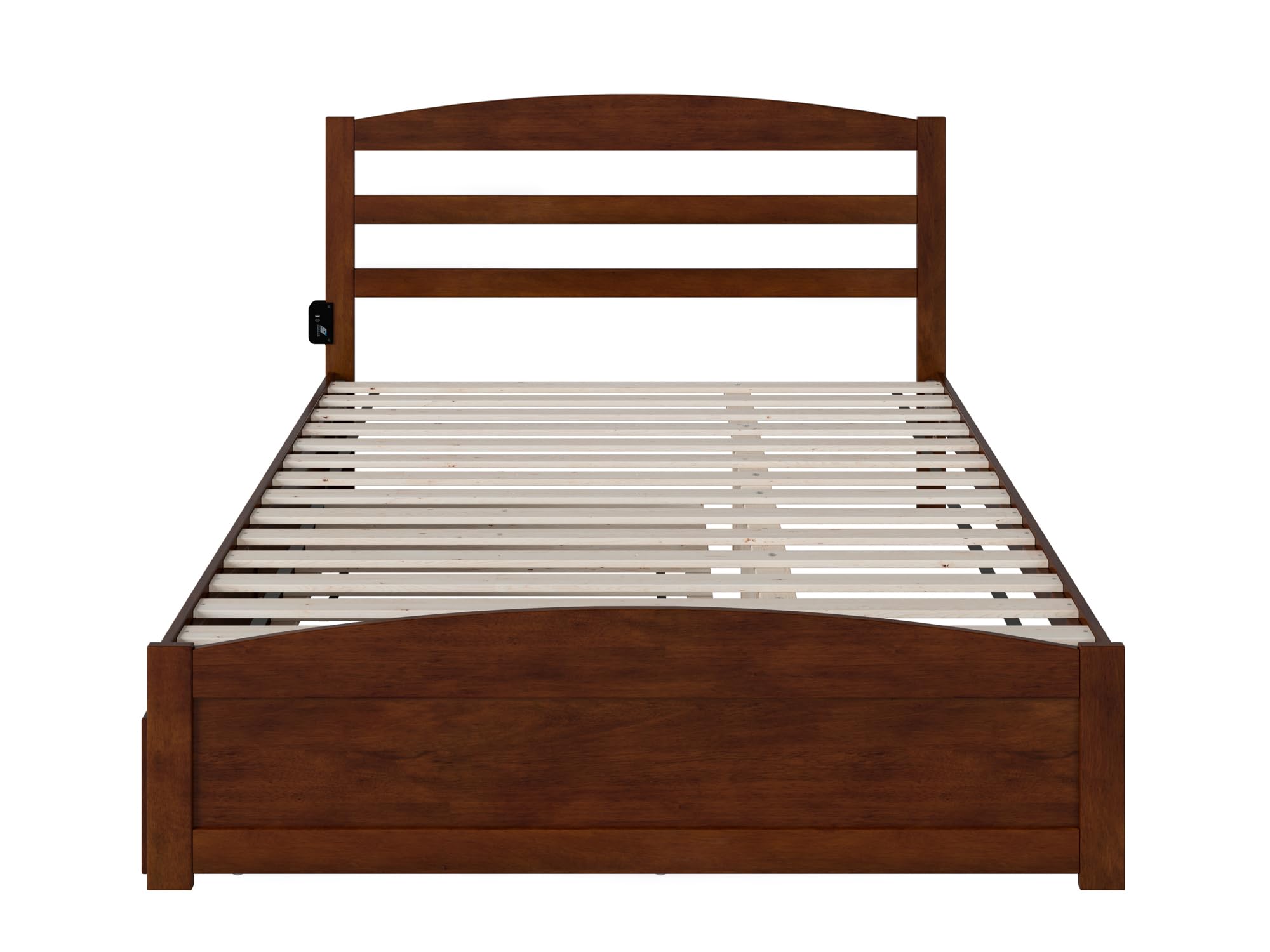 AFI Warren Queen Size Platform Bed with Footboard, Twin XL Trundle & USB Charging Station - Solid Walnut Wood Frame for Modern Bedroom - Perfect for Guest Rooms, Small Spaces & Multi-Functional Sleeping Solutions