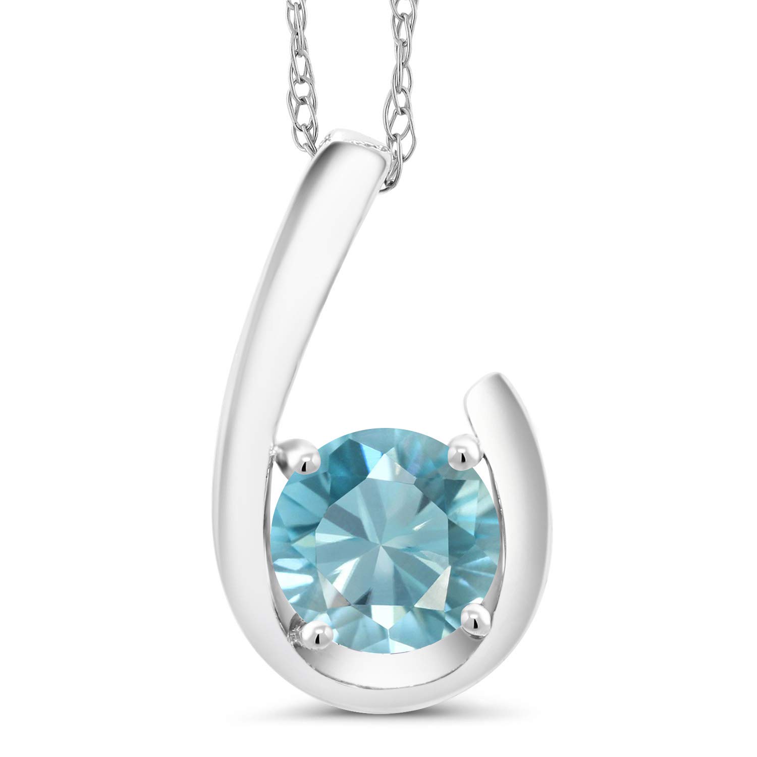 10K White Gold Gemstone Birthstone Pendant Necklace for Women | Round 6MM Stone | 18 Inch Gold Chain | Elegant Jewelry Gift for Birthday, Anniversary & Special Occasions