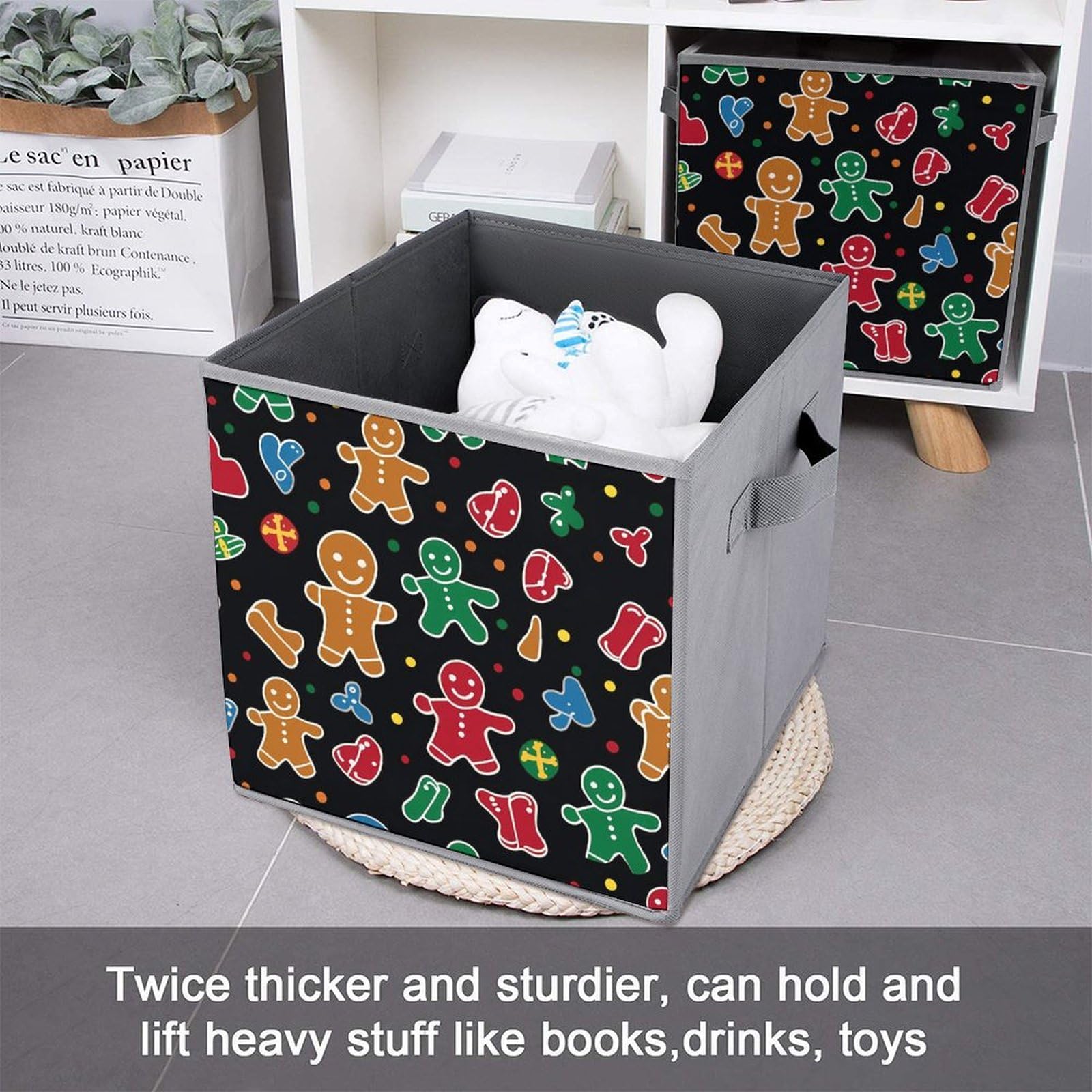 Funny Cute Gingerbread Foldable Storage Bins with Handles - 6 Pack Square Storage Organizers for Home, Office & Kids Room Decor | Perfect for Toys, Books & Clothes Organization