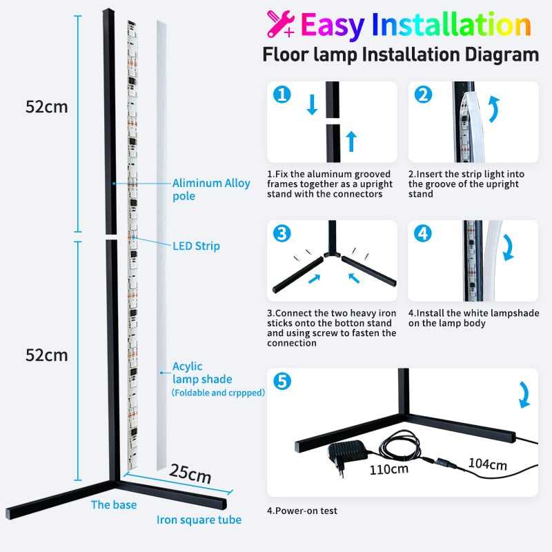 Modern LED Floor Lamp for Living Room - Bright Adjustable Corner Light with Remote Control, Perfect for Reading, Relaxing & Home Decor