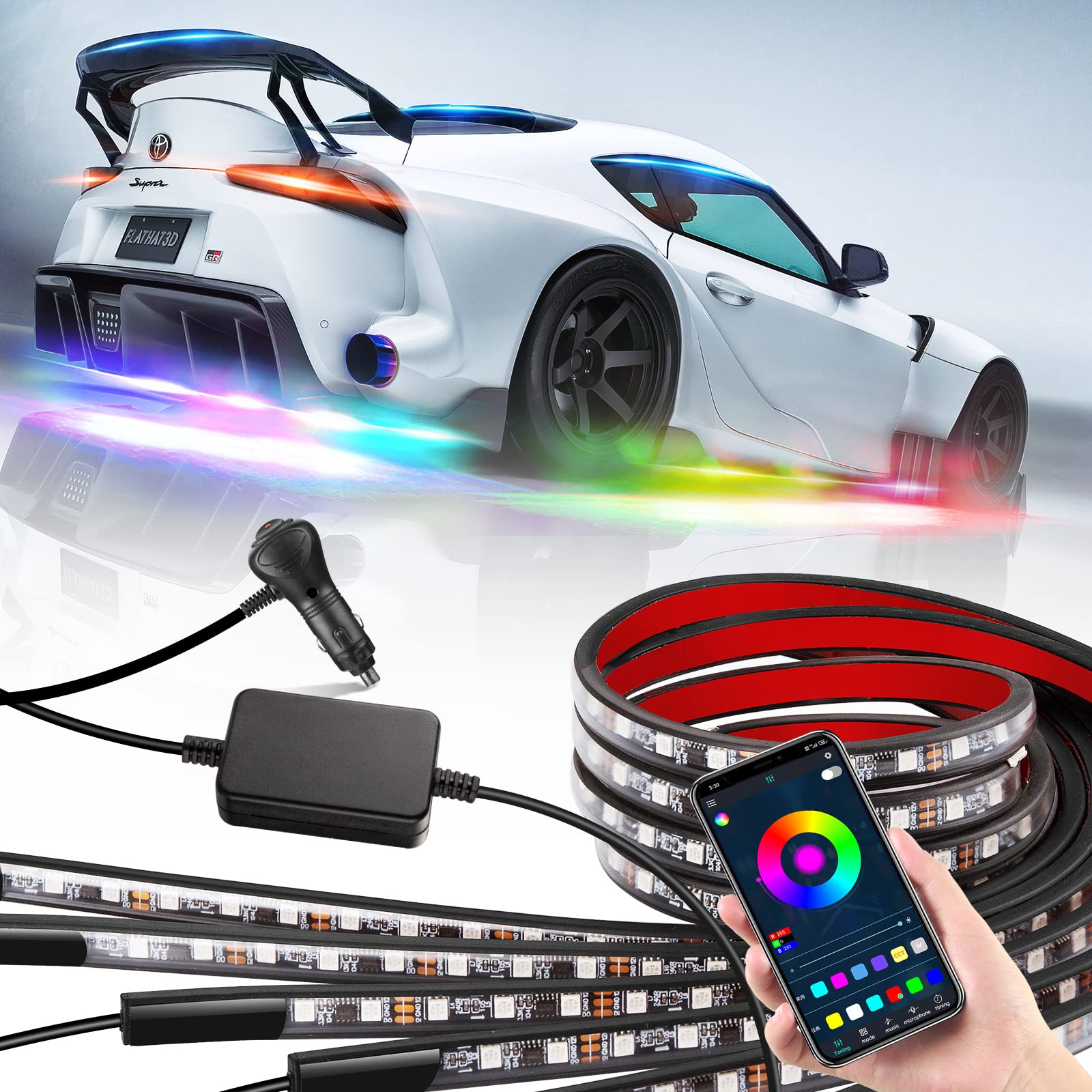 6-Piece Bluetooth LED Underglow Lights Kit - 12V 292 LEDs with APP Control & Dream Color Chasing | Waterproof Car, Truck & Boat Exterior Lighting for Night Driving, Car Shows & Custom Vehicle Decoration