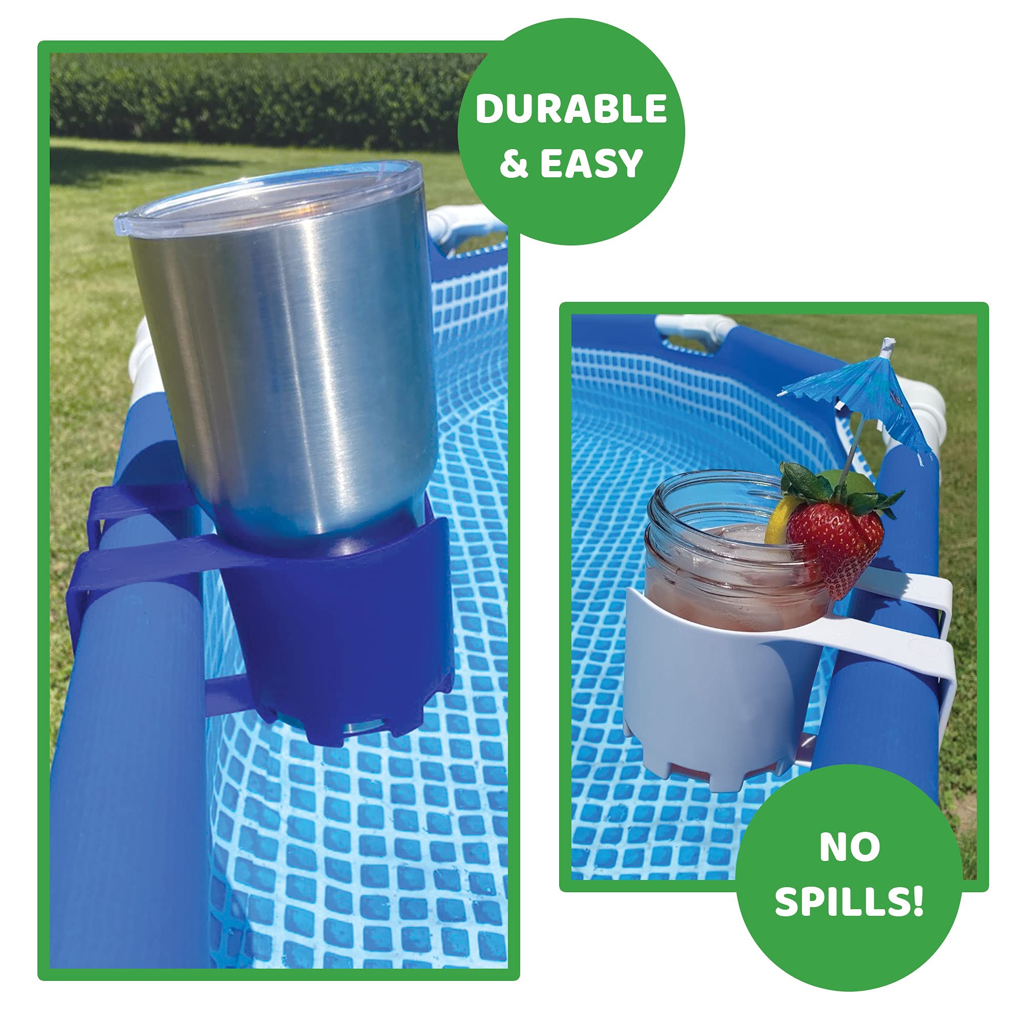 Blue Poolside Cup Holder for Above Ground Pools – Clip-On Drink Holder for Beer, Cocktails & Accessories – 2 Pack – Perfect for Summer BBQs, Pool Parties & Relaxing by the Water