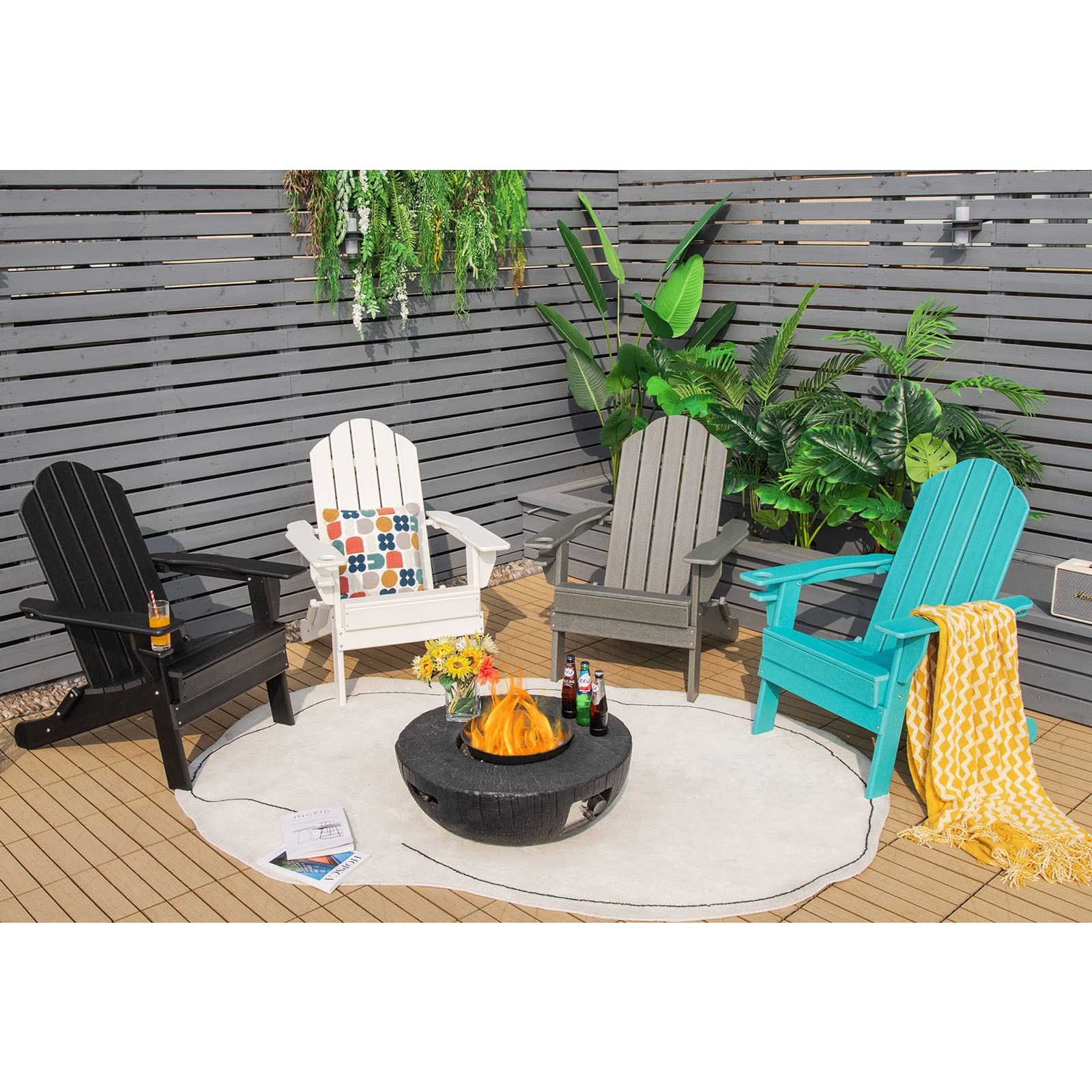 Giantex Adirondack Chair - Outdoor Folding Patio Chair with Cup Holder, Weather-Resistant HDPE Plastic for Backyard, Deck, Garden & Fire Pit - White (Perfect for Relaxing, Lounging & Outdoor Entertaining)