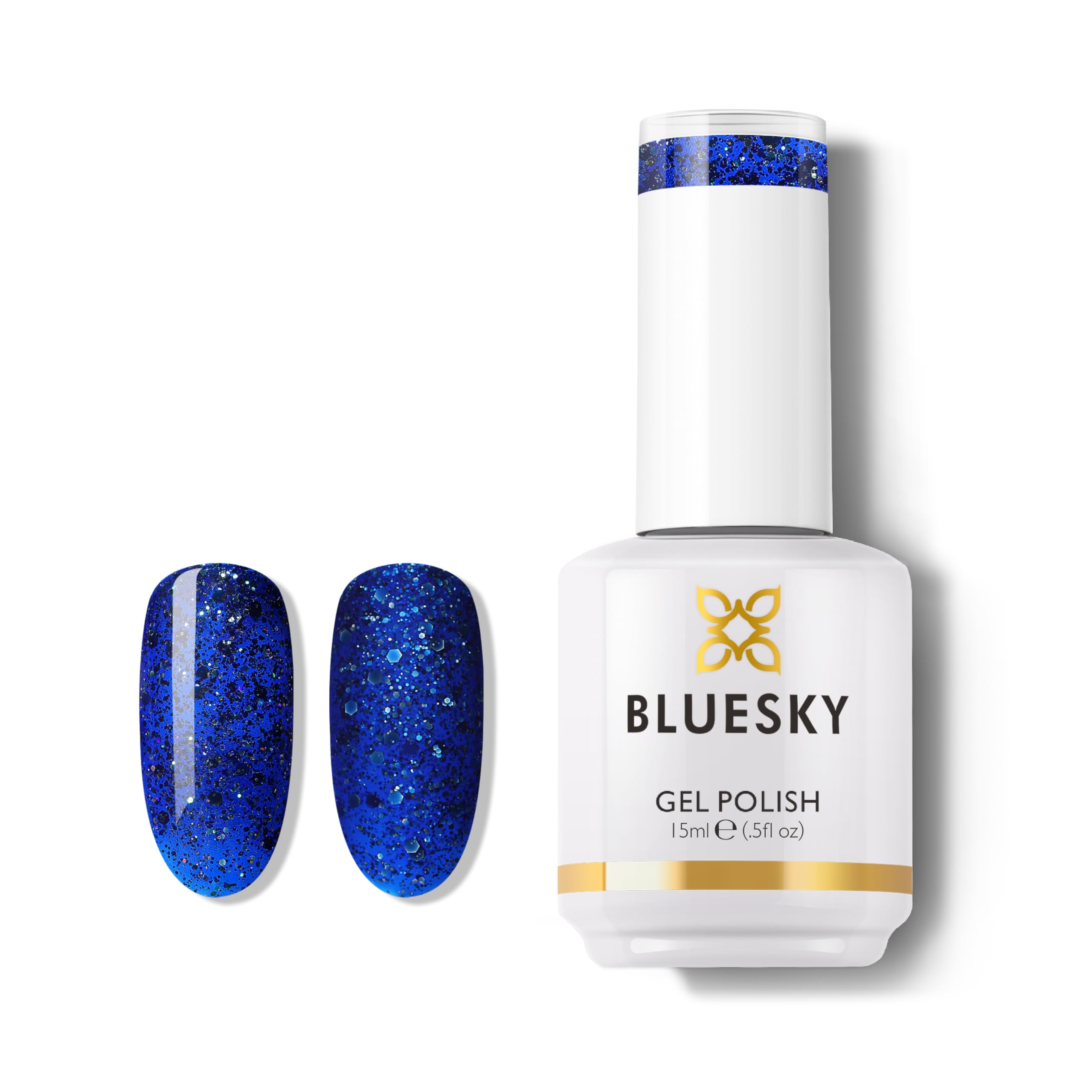 BLUESKY Blue Reflective Glitter Gel Nail Polish - Shimmer Sparkly Soak Off UV/LED Gel Polish (15ml, Deep Royal Blue) | Long Lasting Vegan Nail Art Kit | Perfect for Manicures, Nail Salons & Gift for Women