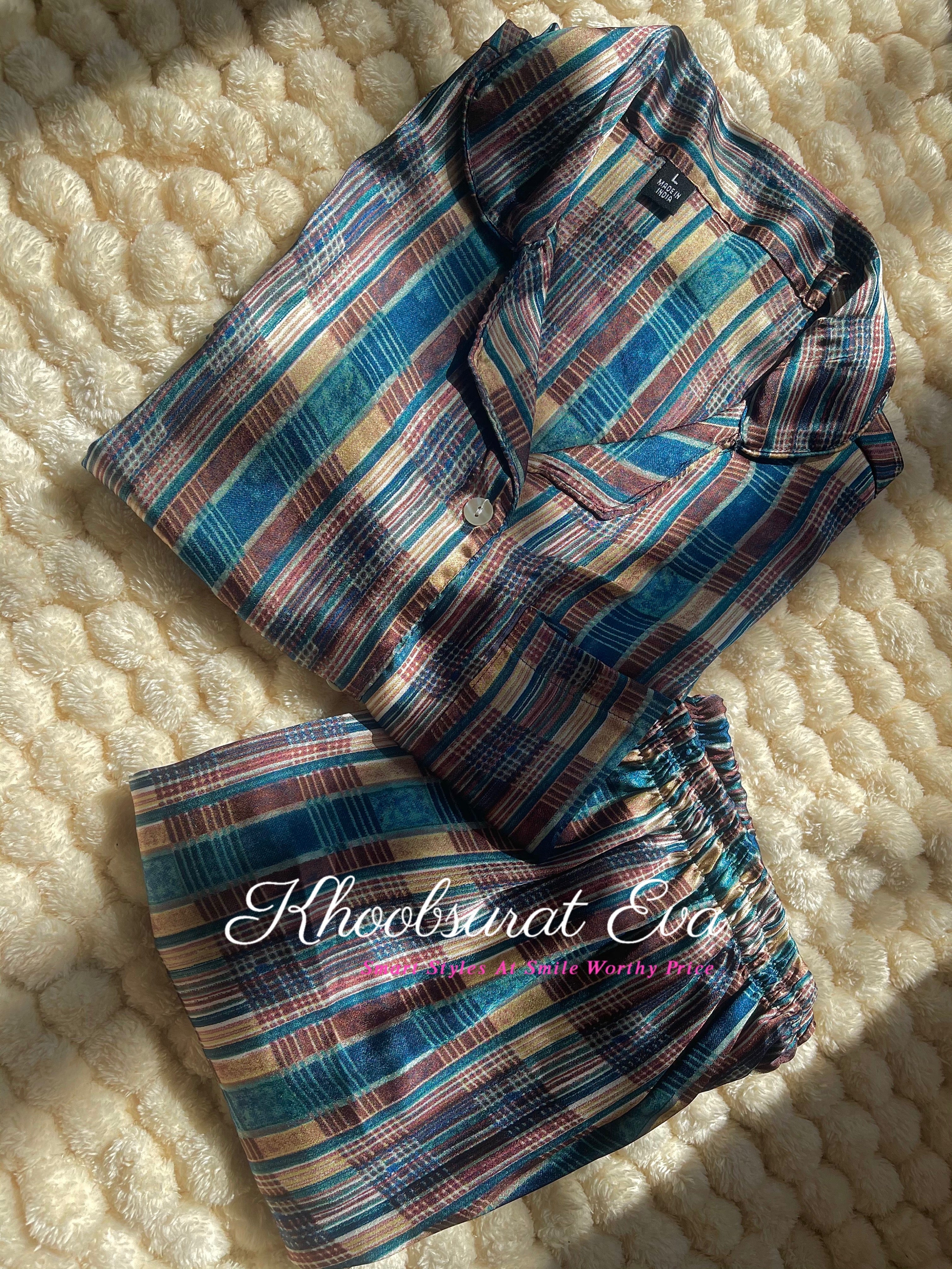 Blue Printed Night Suit for Women - Soft & Comfortable Sleepwear Set - Perfect for Lounge Wear and Relaxing at Home