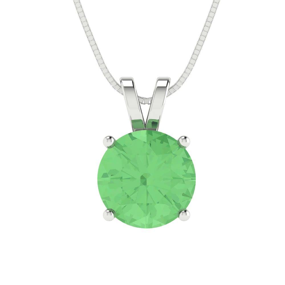 1.50 ct Round Cut Green Simulated Diamond Solitaire Pendant Necklace - 14k White Gold with 18
