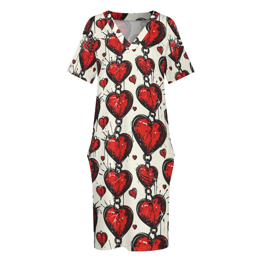 Chained Hearts Women's Loose Fit Casual Dress with Pockets - Perfect for Summer Outfits, Beach Wear & Boho Style Fashion