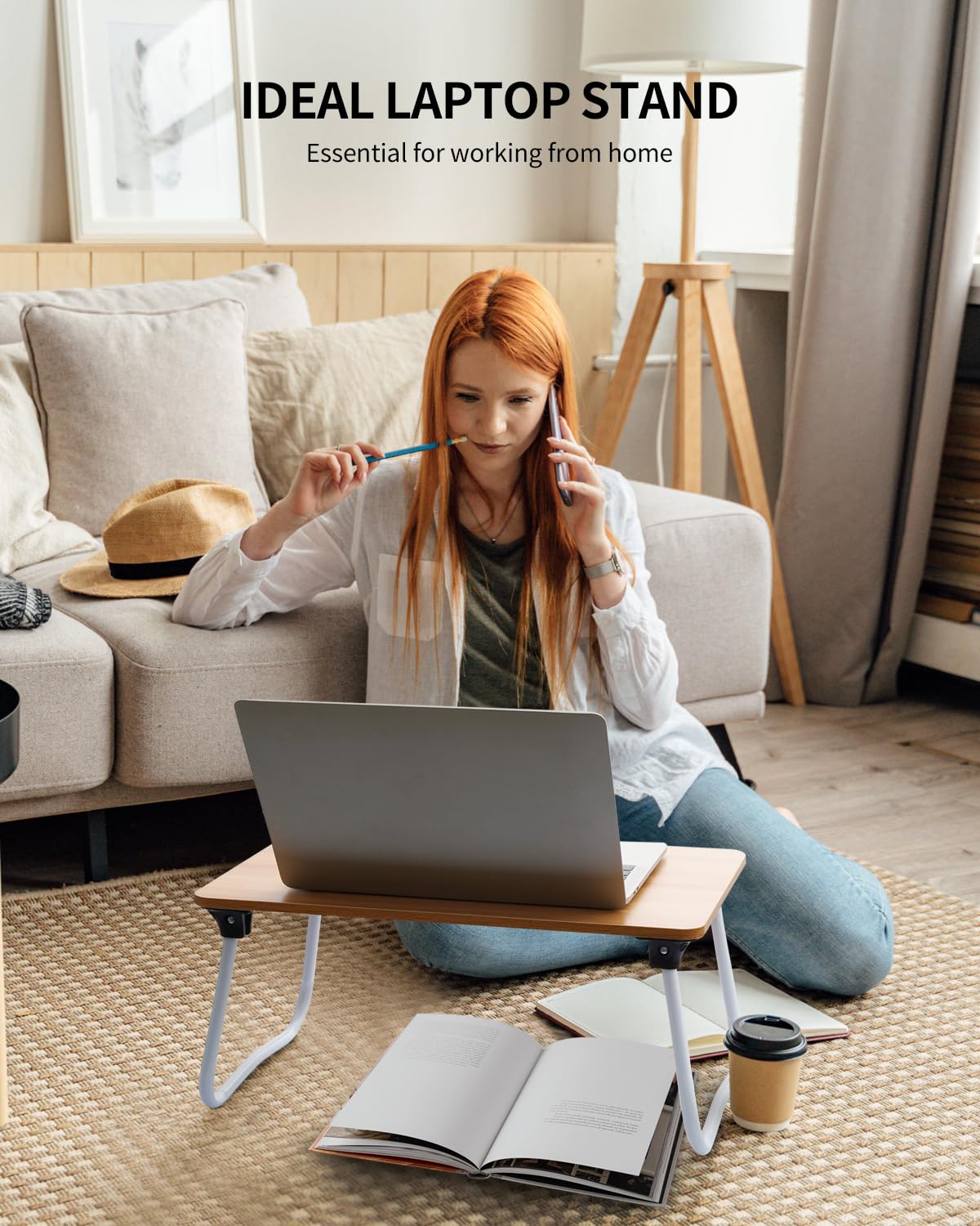 Foldable Lap Desk for Laptop & Tablet - Portable Lightweight Wooden Tray for Bed, Sofa, Couch & Floor - Breakfast Serving Tray & Workspace - Perfect for Home Office, Remote Work & Dining in Bed