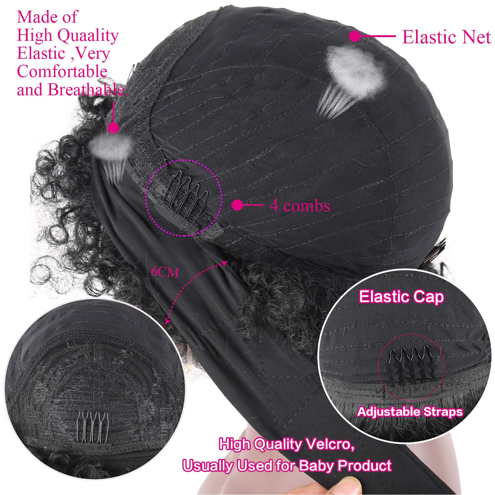 LEOSA Short Afro Kinky Curly Synthetic Wigs for Black Women - Pre-attached Headband, Natural Looking Replacement Hair - Perfect for Daily Wear, Cosplay & Protective Styling