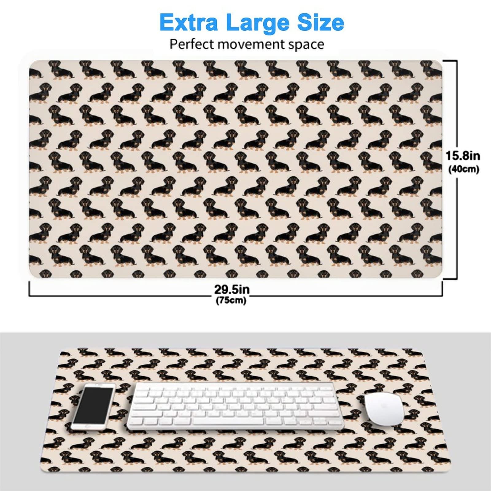 Extra Large Gaming Mouse Pad (16x29.5in) - Wiener Dog Fabric Design - Non-Slip Desk Mat for Laptop, Office & Home Use - Perfect for Gaming, Work & Study