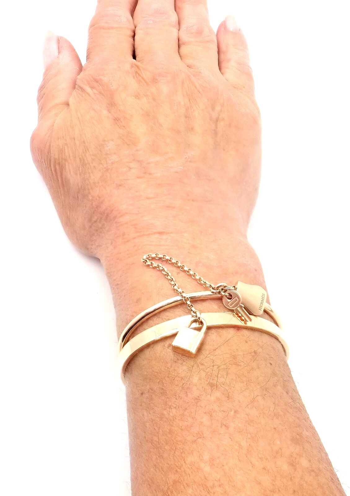 Authentic Hermes 18K Rose Gold Kelly Clochette Double Cuff Bangle Bracelet - Luxury Jewelry for Women, Perfect for Weddings, Parties & Special Occasions