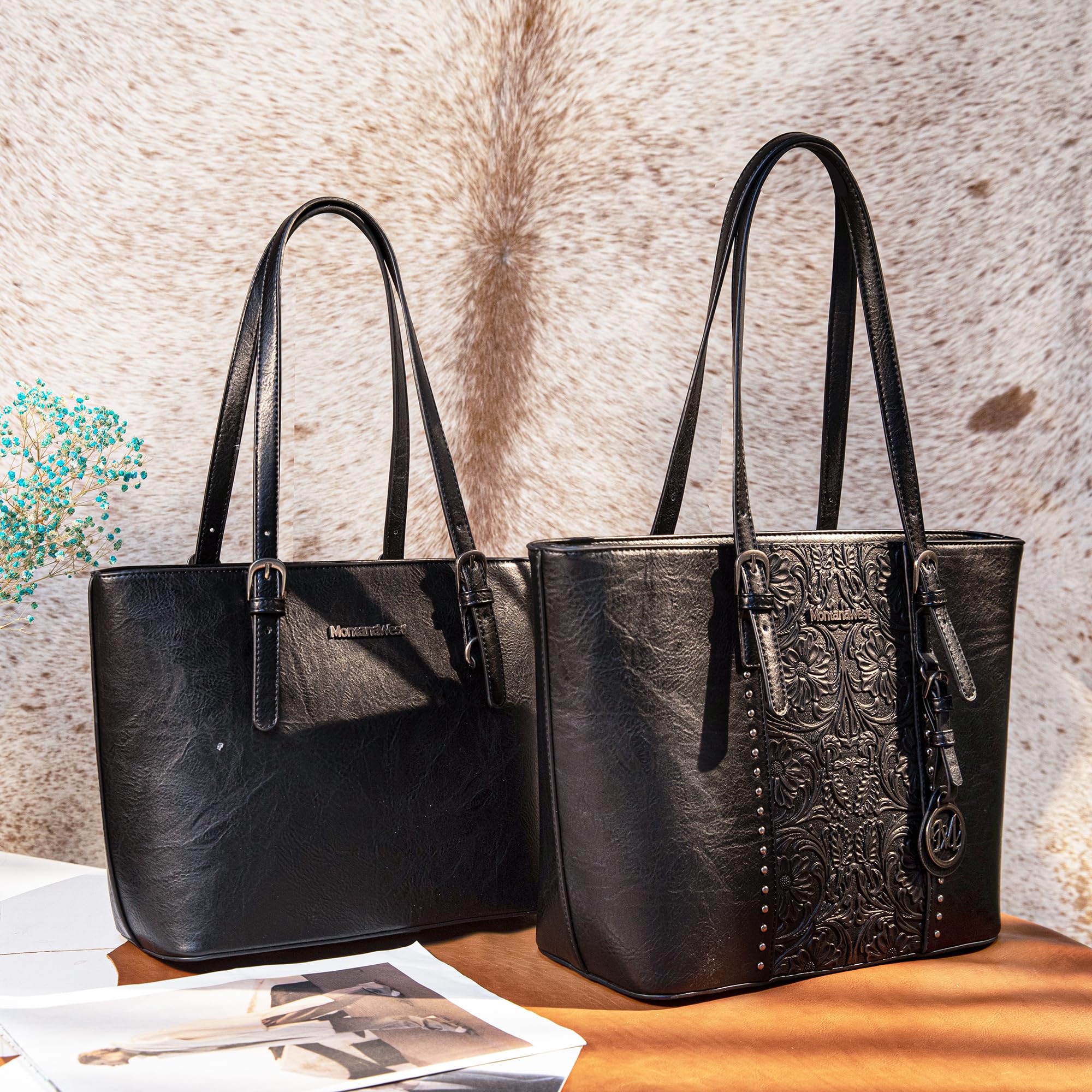 Montana West Women's Large Tote Bag & Handbag 2-Piece Set - Embossed Leather Purse Collection for Work, Travel & Everyday Use