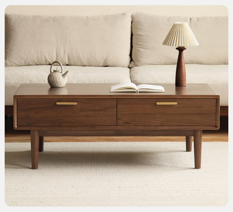 Solid Black Walnut Wood Storage Coffee Table with Rock Plate - Rustic Living Room Furniture for Home Decor & Organization