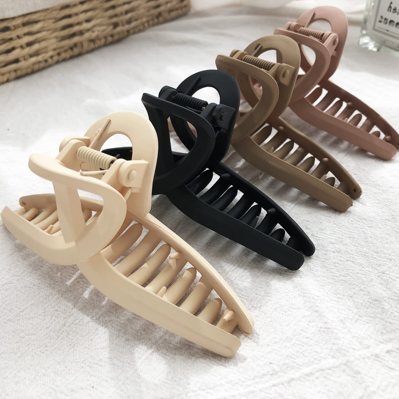 Nalodu Large 4.3 Inch Hair Claw Clips - Non-Slip Matte & Glossy Butterfly Clips for Women & Girls (5 Pack) | Perfect for Thin, Fine or Thick Hair | Great for Workouts, Office, School & Everyday Styling
