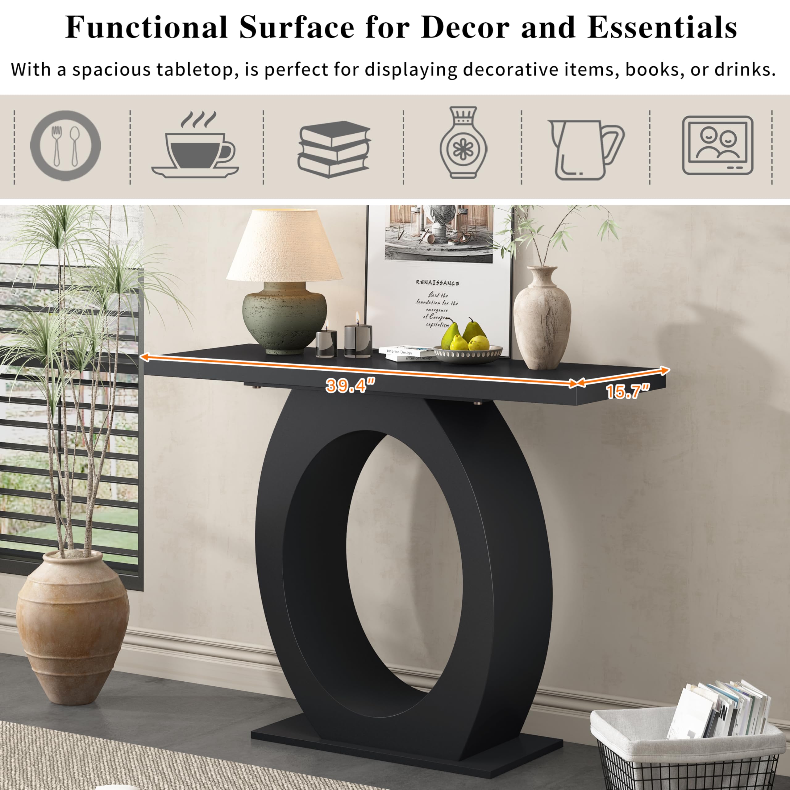 Knocbel Minimalist Wooden Sofa Console Table - 39.4