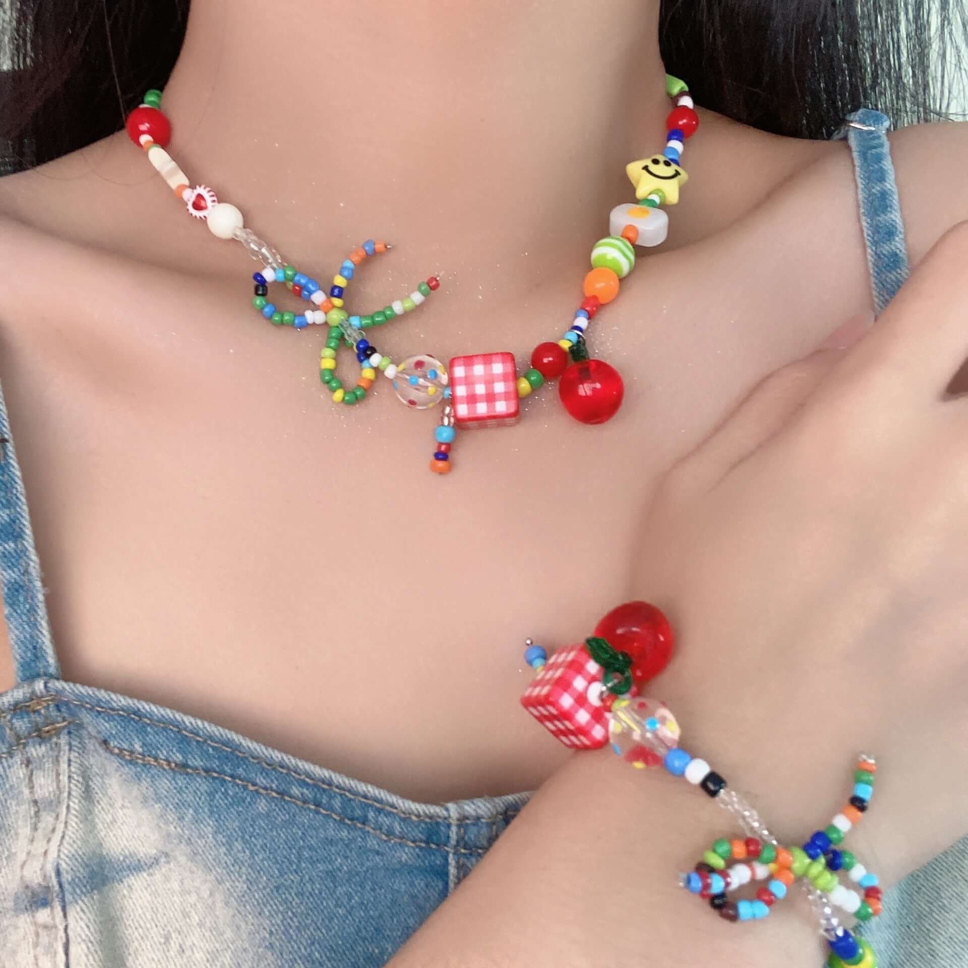 Y2K Mushroom Beaded Bracelet for Women - Colorful Boho Summer Festival Jewelry - Perfect for Music Festivals, Beach Parties, and Carnival Outfits