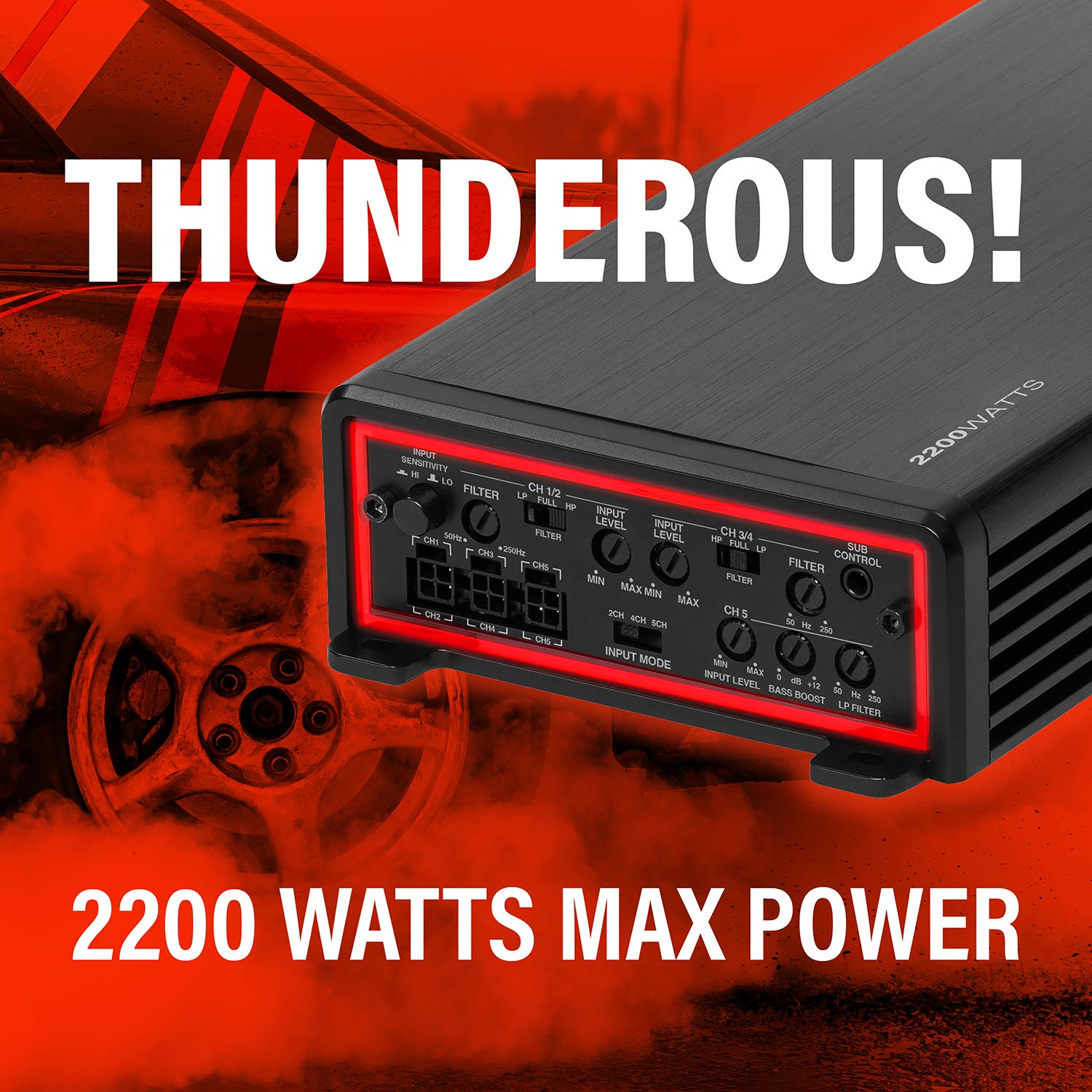 BOSS Audio Systems Elite BE2200.5D 5 Channel Class D Car Amplifier - 2200W High Power, 2 Ohm Stable, Digital Full Range Audio, MOSFET Power Supply | Perfect for Car Audio Systems, Home Theater Speakers & Subwoofers | Enhance Your Music, Movies & Gaming Experience