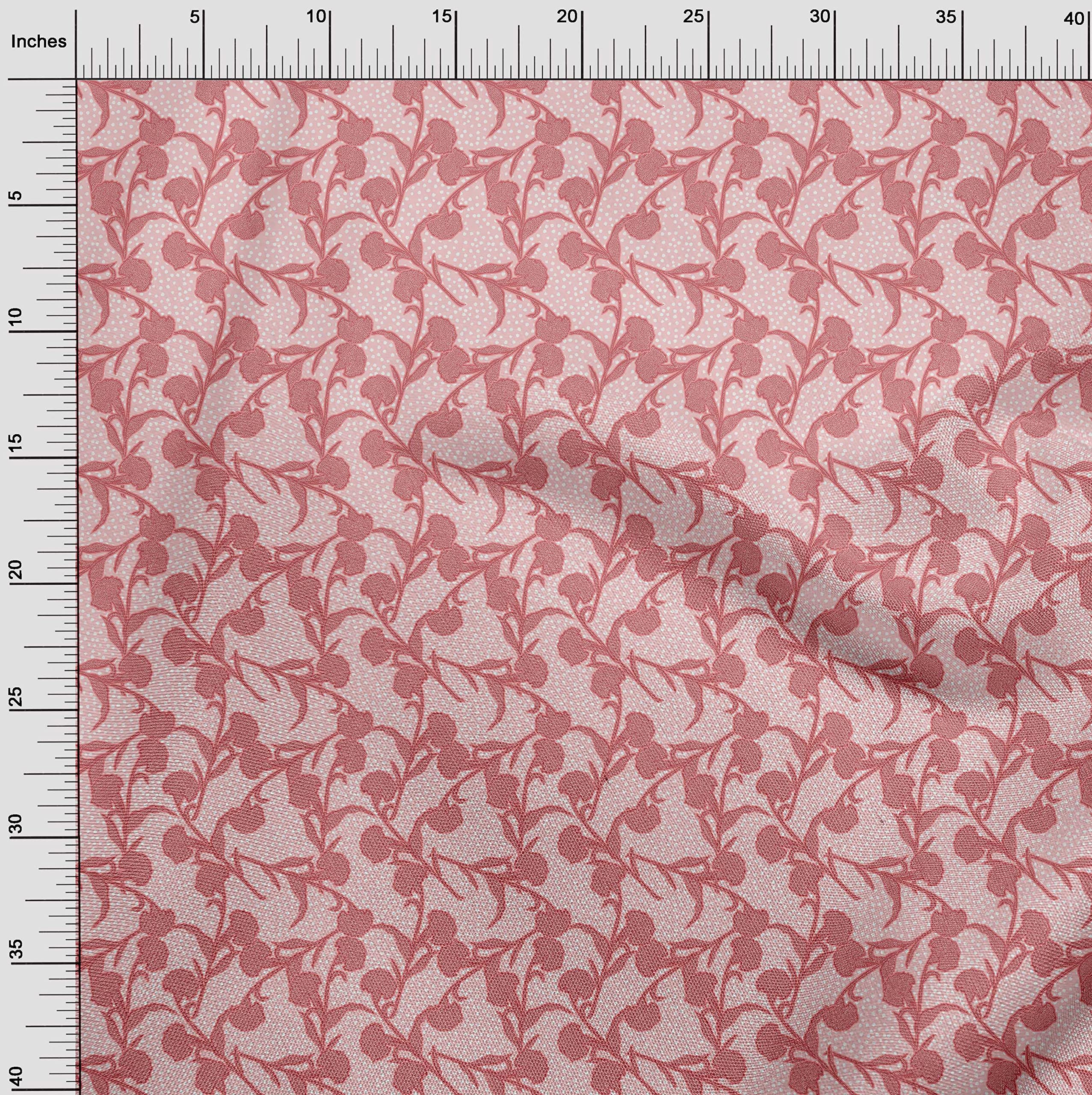 oneOone Cotton Flex Medium Pink Floral Botanical Print Fabric by The Yard - 40 Inch Wide Soft Dress Material for DIY Clothing, Home Decor & Craft Projects