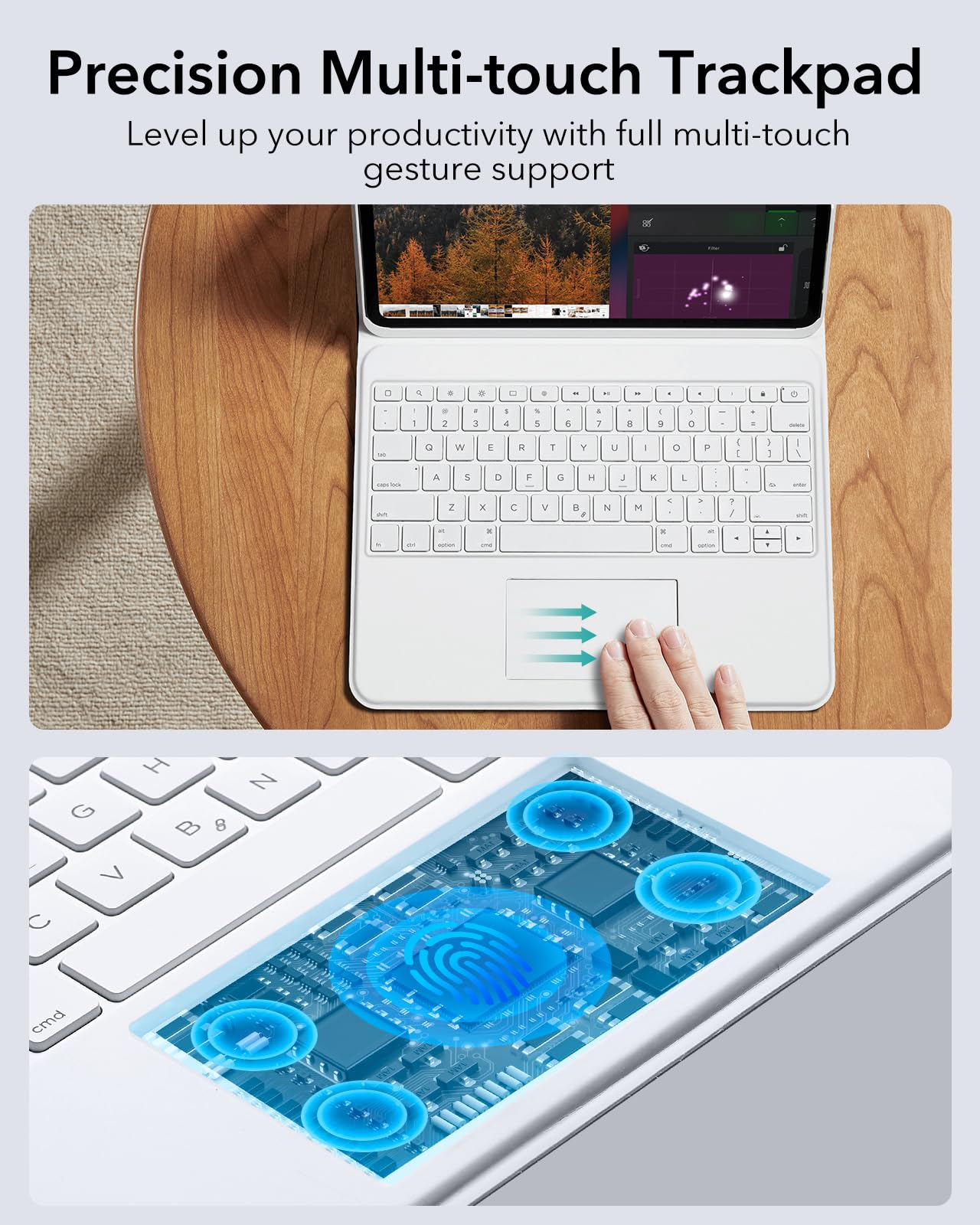 ESR Ascend Magnetic Detachable Keyboard Case for iPad Pro 12.9 (2022/2021/2020/2018) - Adjustable Stand for Portrait & Landscape Mode - White | Perfect for Work, Study & Travel