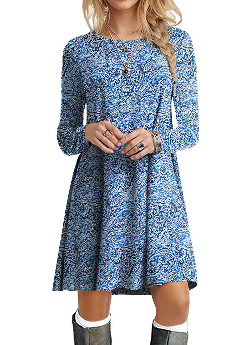 POPYOUNG Women's Long Sleeve T-Shirt Dress - Casual Swing Dress for Everyday Wear, Office & Date Night Outfits | Comfortable & Stylish Fall Fashion