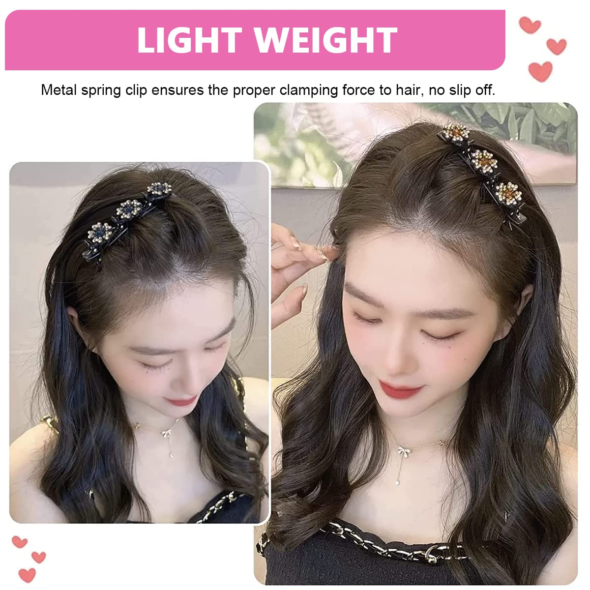 PALAY 4Pcs Sparkling Braided Hair Clips for Girls - Crystal Stone Hair Accessories, Fashion Hairpins for Thick Hair Styling - Perfect for School, Parties, Weddings and Daily Use