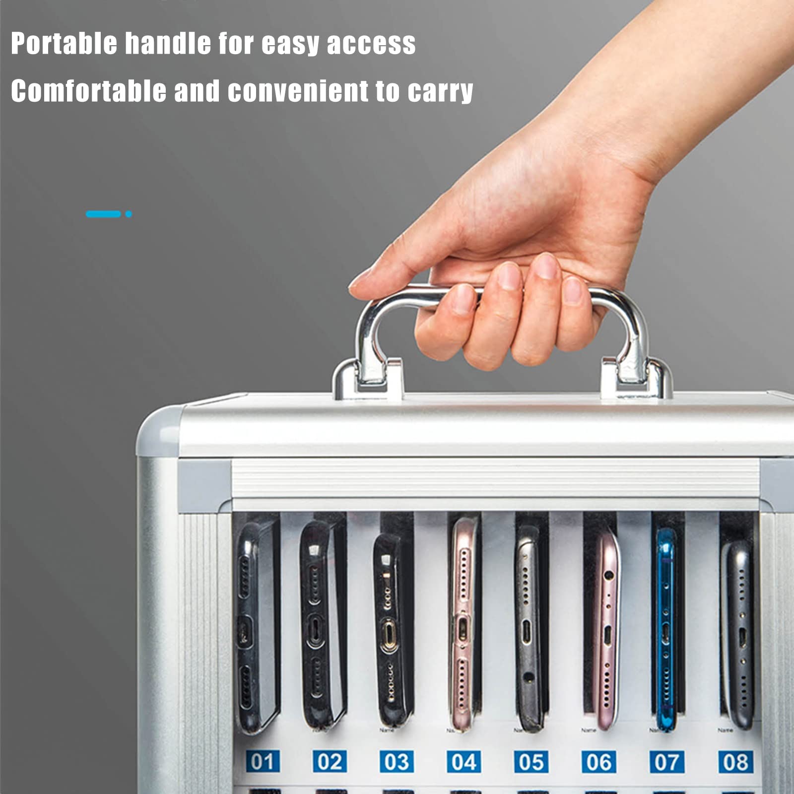 24-Slot Aluminum Alloy Wall Mounted Phone Storage Cabinet - Lockable Clear Mobile Phone Organizer for Student Dorm, Office & Retail Store (Silver) - Perfect for Organizing Smartphones, Tablets & Accessories