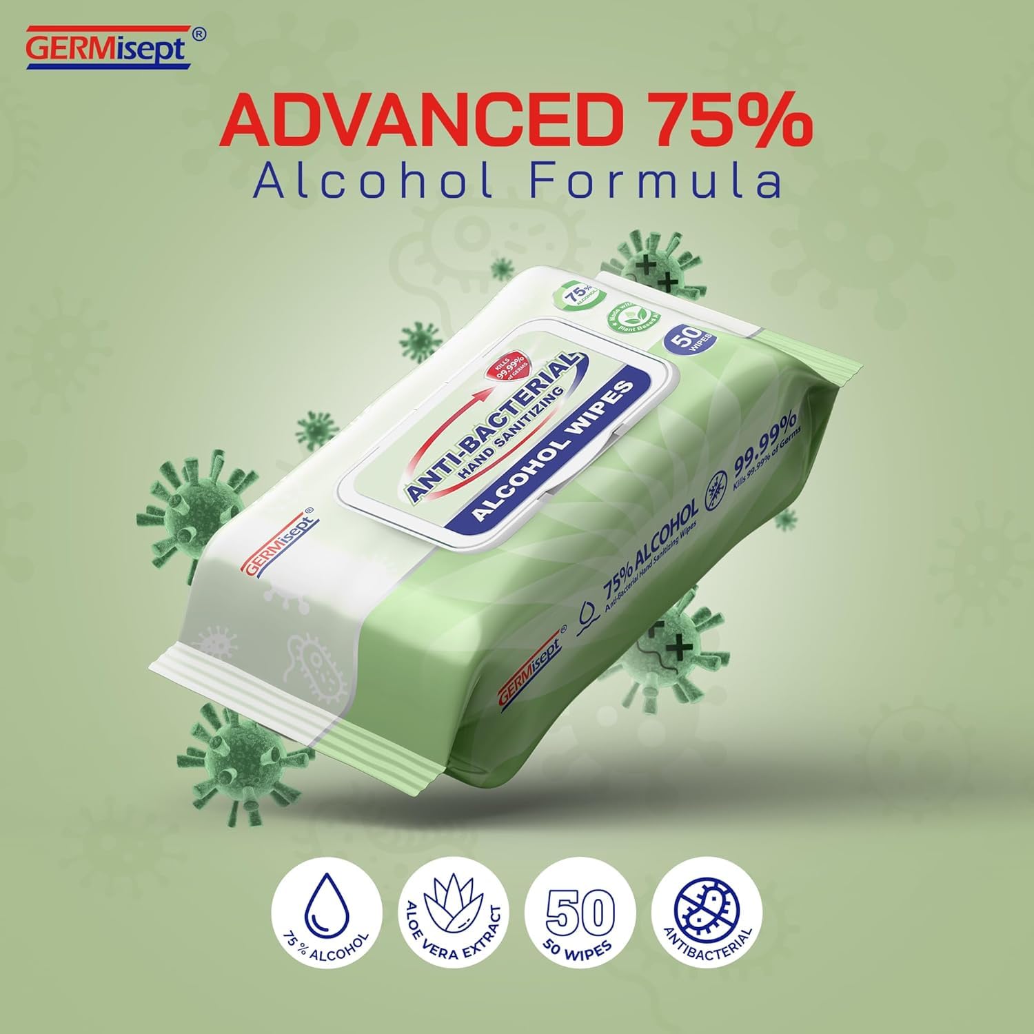 Premium 75% Alcohol Antiseptic Hand Sanitizer Wipes - 1200 Count (50 Wipes x 24 Packs) | Kills 99.9% Germs | For Home, Office, Travel & On-The-Go Hygiene