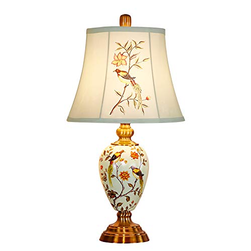 ACLBLK 55CM Large Hand-Painted Porcelain Ceramic Table Lamp with Fabric Shade - Oriental Chinese Style Desk Light for Living Room, Study, Bedroom - E27 Base Lighting Fixture | Perfect for Home Decor, Reading Nook & Nightstand Lighting