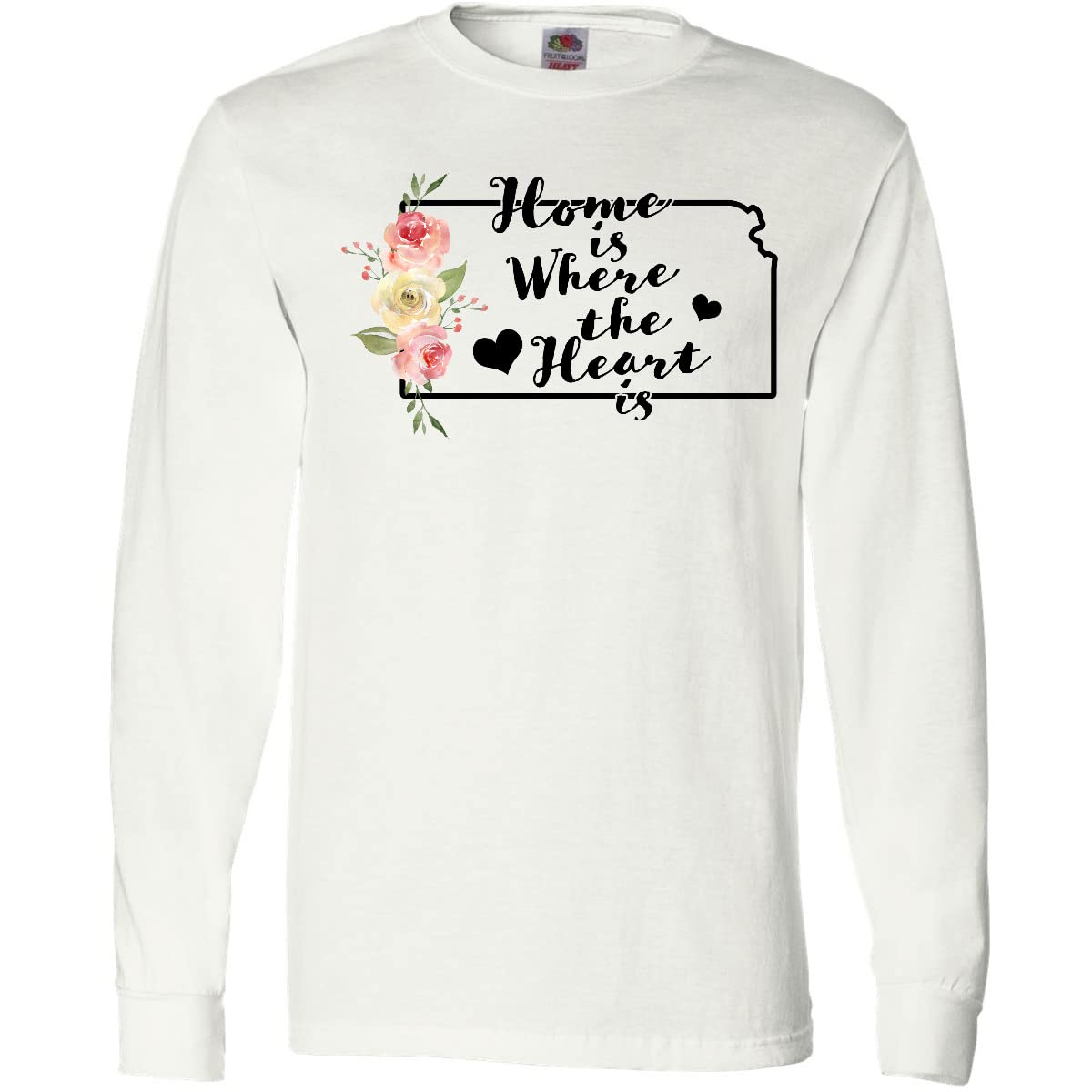 Kansas Home Where The Heart Is Watercolor Long Sleeve T-Shirt | Comfortable Graphic Tee for Women & Men | Perfect for Casual Wear, Family Reunions & State Pride Gifts