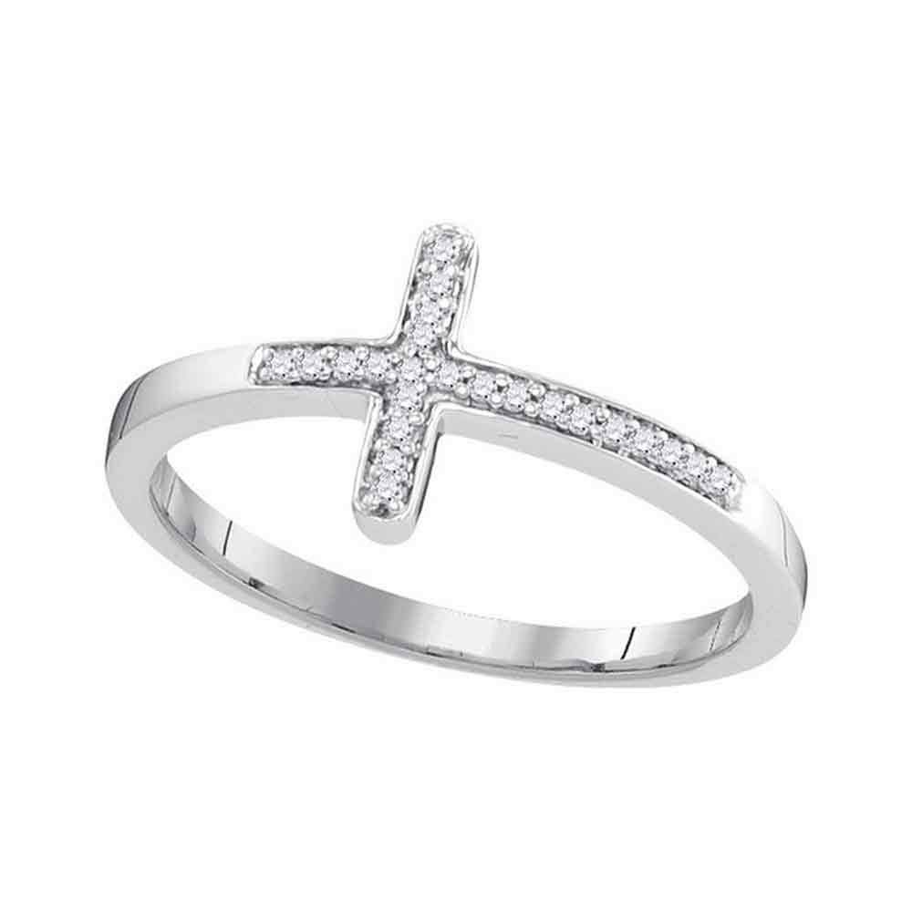 Dazzlingrock 10K White Gold Women's Round Diamond Cross Religious Band Ring 1/20 CTW - Perfect for Church, Baptism, Weddings & Everyday Faith Jewelry