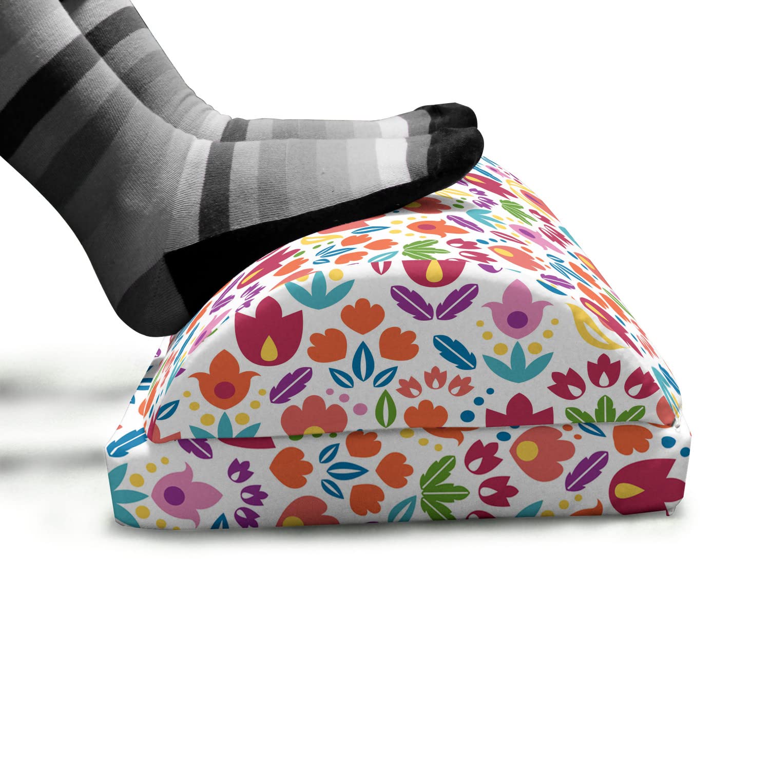 Ambesonne Dutch Foot Rest with Blooming Tulips Floral Design - Adjustable Ergonomic Memory Foam Leg Support for Office & Home - Non-Slip Backing - Perfect for Work, Reading & Relaxation
