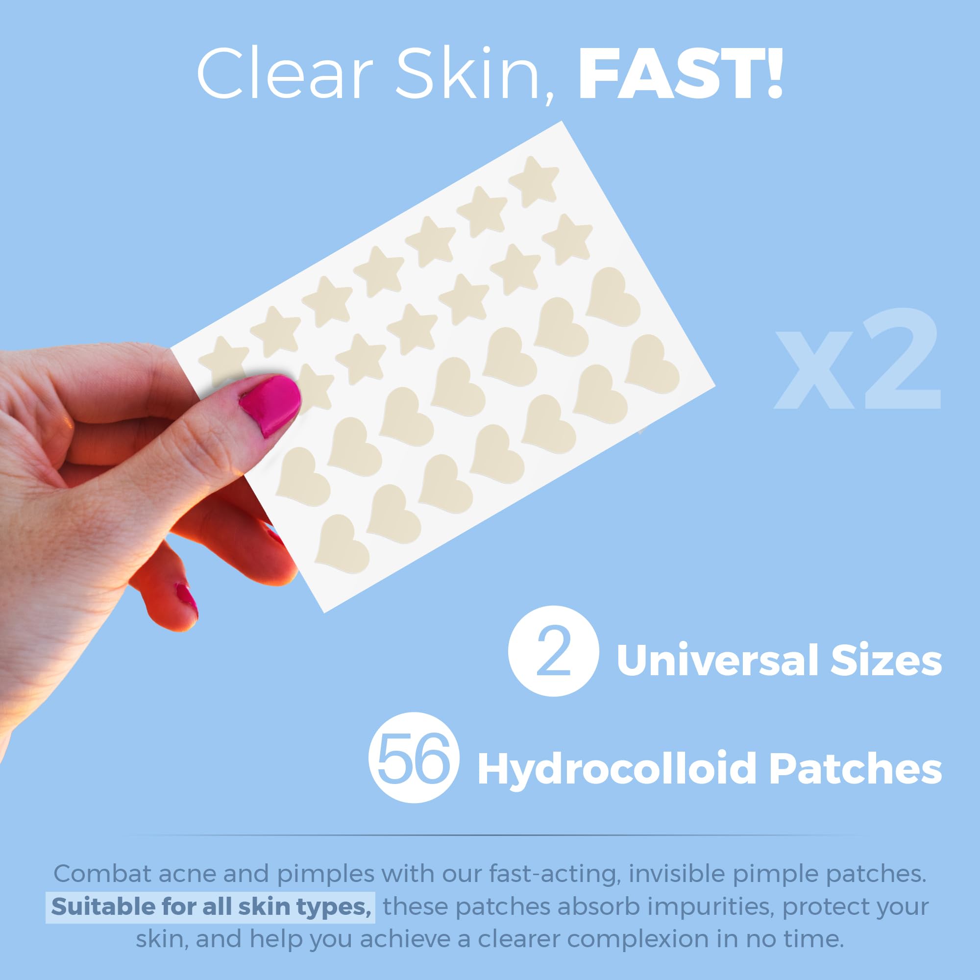MEDca Acne Patches (56 Count) - Hydrocolloid Pimple Spot Treatment for Face, Absorbing Zit Cover Dots in Heart & Star Shapes | Perfect for Overnight Acne Treatment & Teen Skincare Care