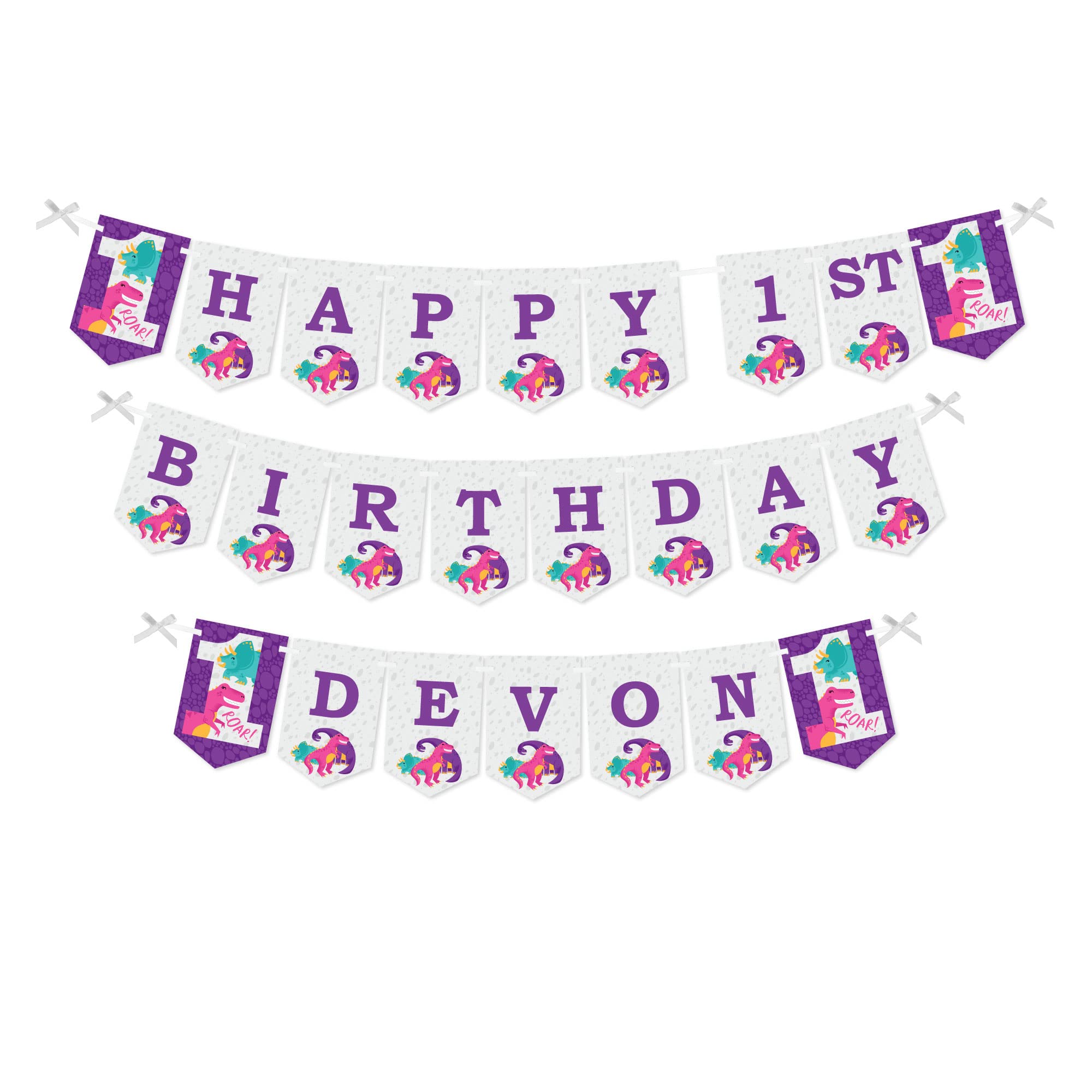 Personalized 1st Birthday Dinosaur Banner for Girls - Custom ONEasaurus Dino Party Decorations with Name - Happy Birthday Bunting for Baby's First Birthday Party - Perfect for Dinosaur Theme Decor & Photo Backdrops