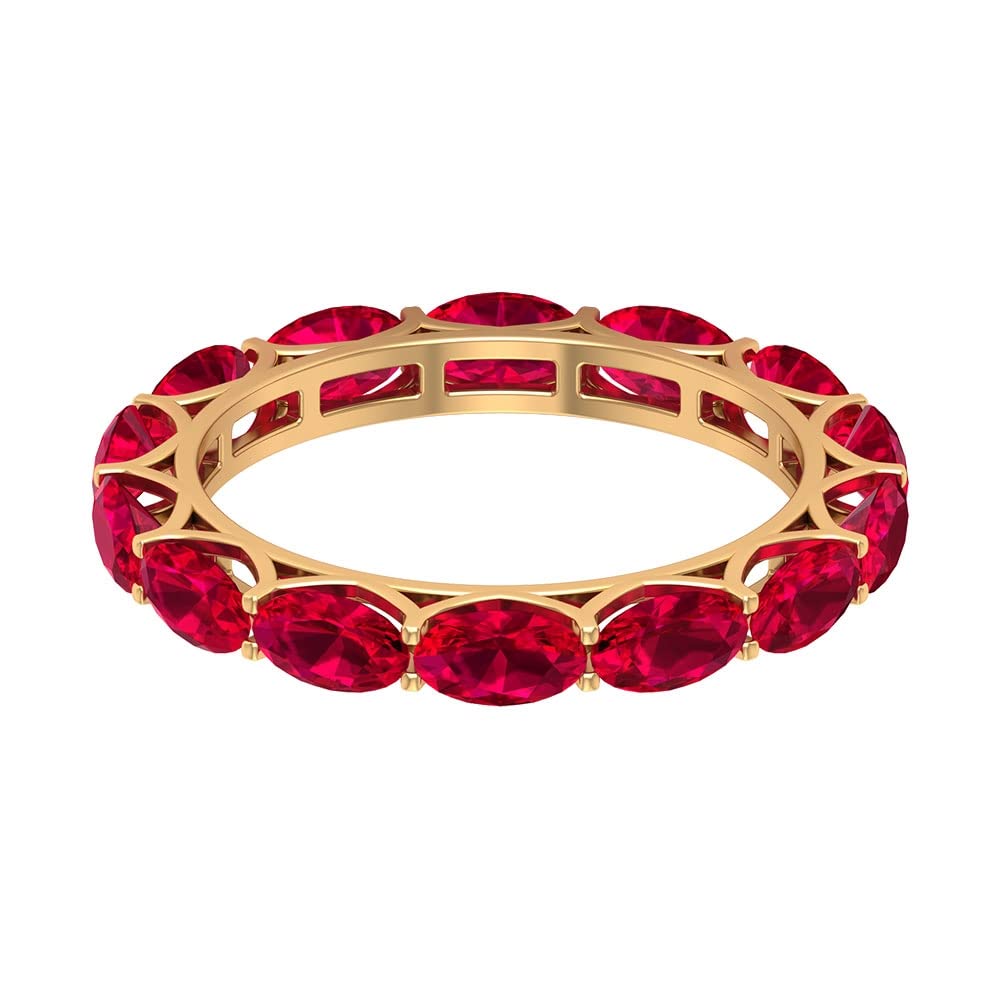 5 CT Lab-Created Ruby Eternity Ring - Oval Cut East-West 14K Solid Gold Wedding Band for Women, Perfect for Anniversary, Engagement & Special Occasions