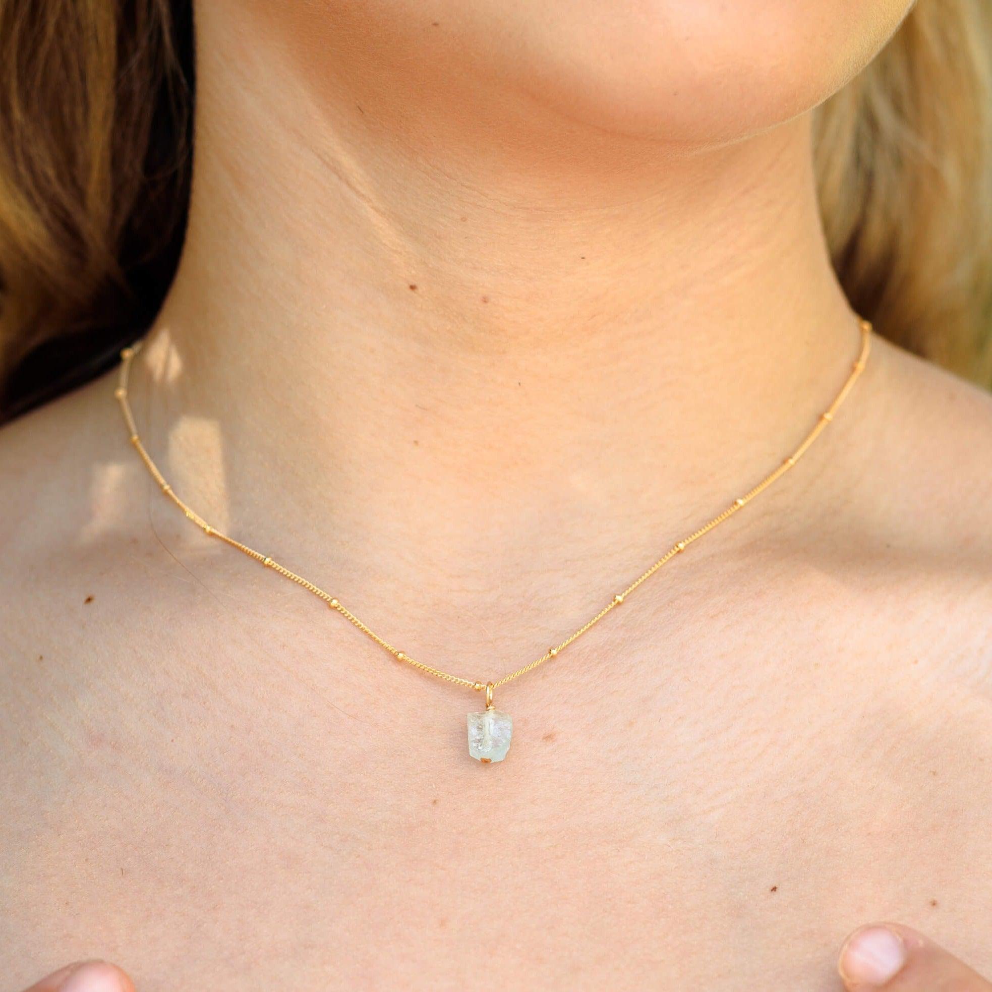 Natural Tiny Raw Aquamarine Pendant Necklace - Handmade Gemstone Jewelry for Women - Perfect for Everyday Wear, Gift Giving & Spiritual Healing