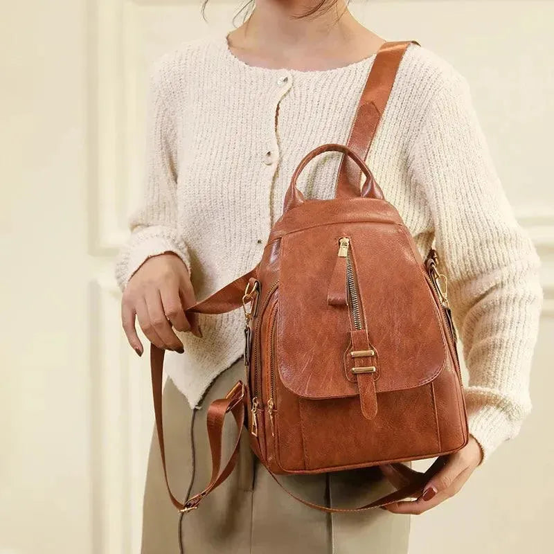 Waterproof Leather Women's Backpack - Stylish & Durable Travel Bag for Work, College & Outdoor Adventures